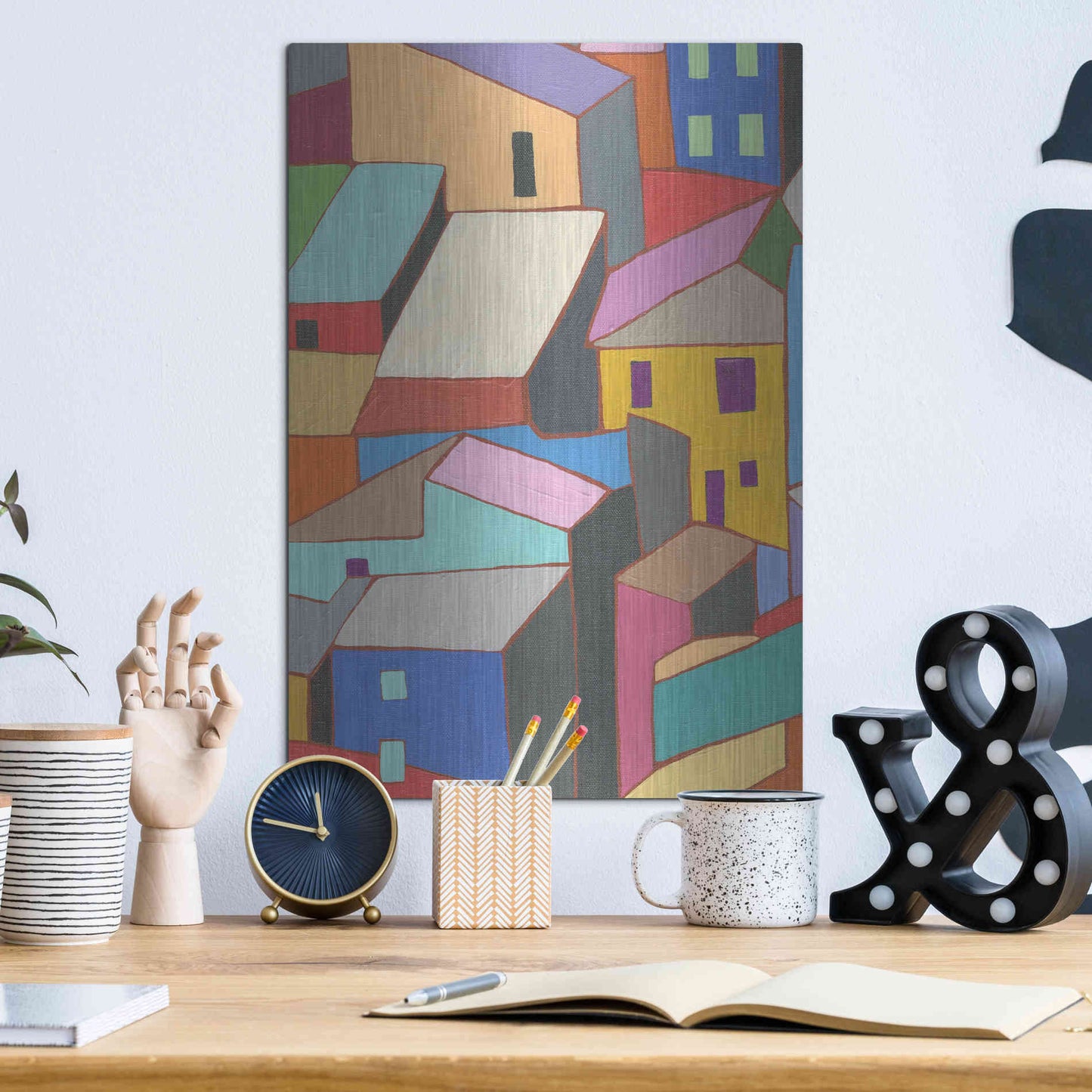 Luxe Metal Art 'Rooftops in Color II' by Nikki Galapon, Metal Wall Art,12x16