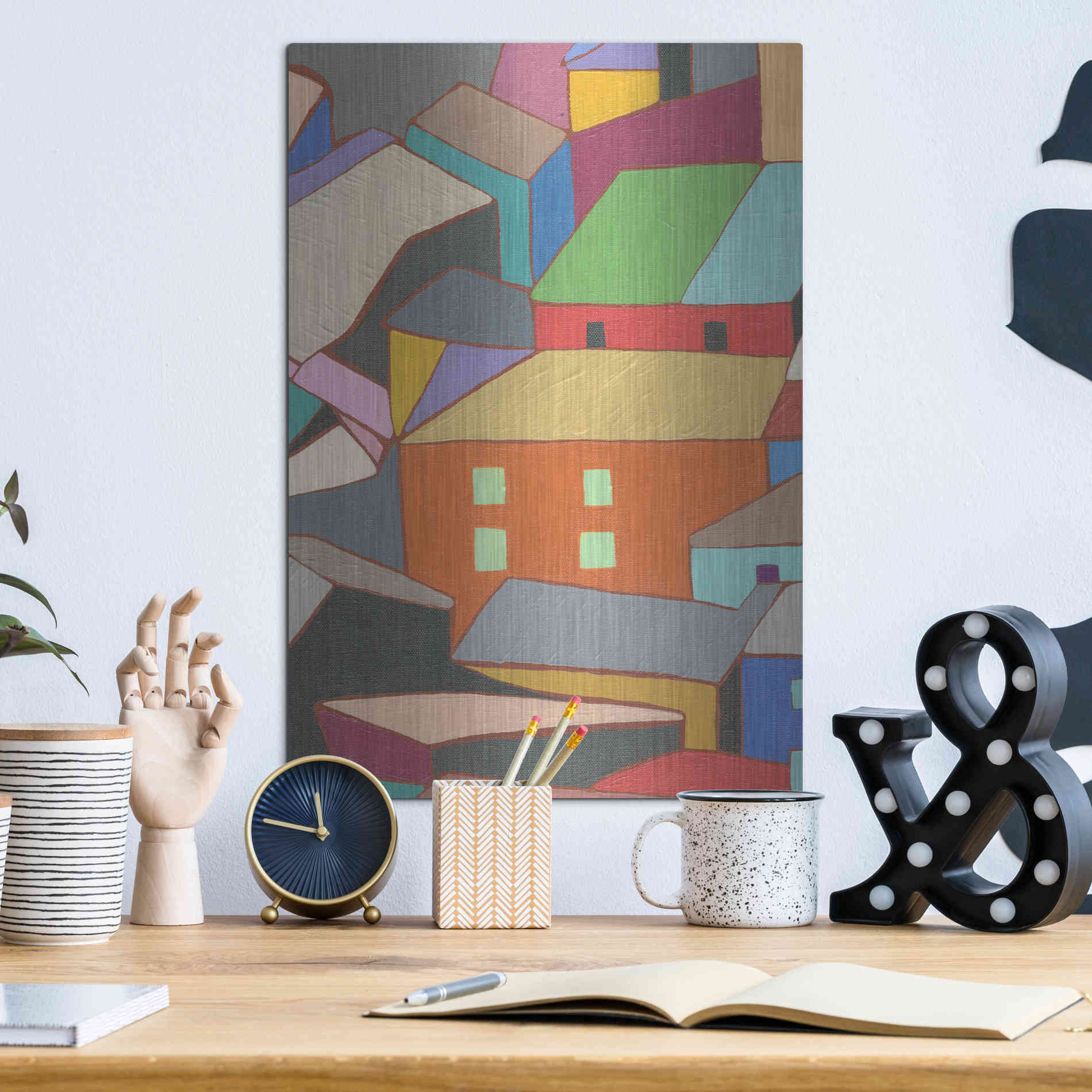Luxe Metal Art 'Rooftops in Color III' by Nikki Galapon, Metal Wall Art,12x16