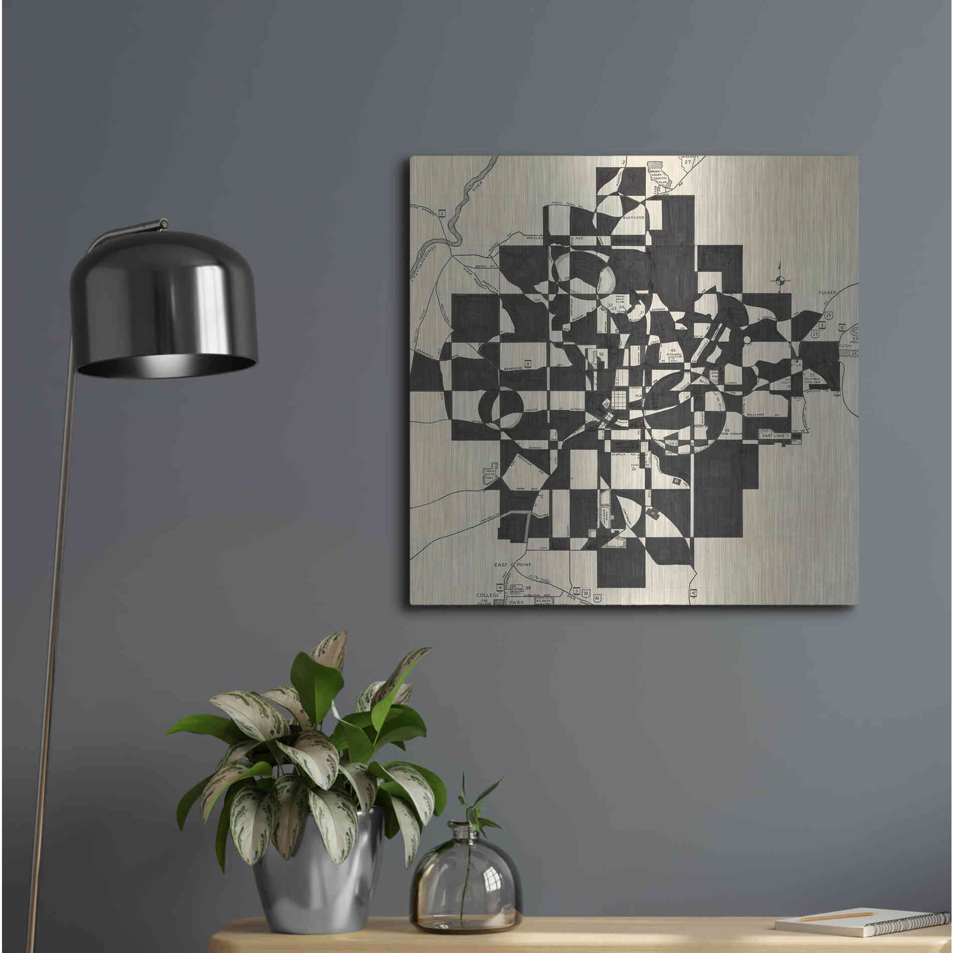 Luxe Metal Art 'Modern Map of Atlanta' by Nikki Galapon, Metal Wall Art,24x24