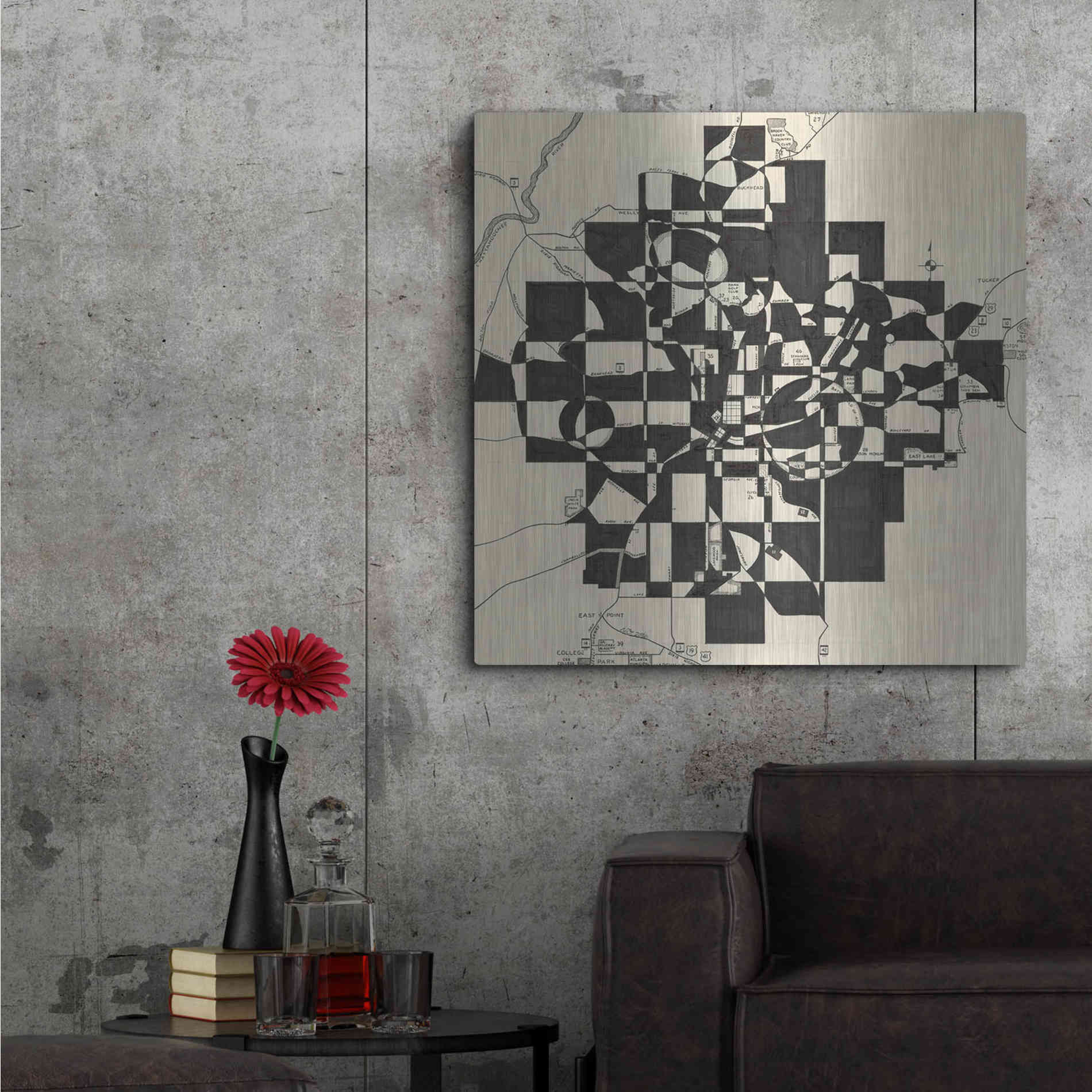 Luxe Metal Art 'Modern Map of Atlanta' by Nikki Galapon, Metal Wall Art,36x36