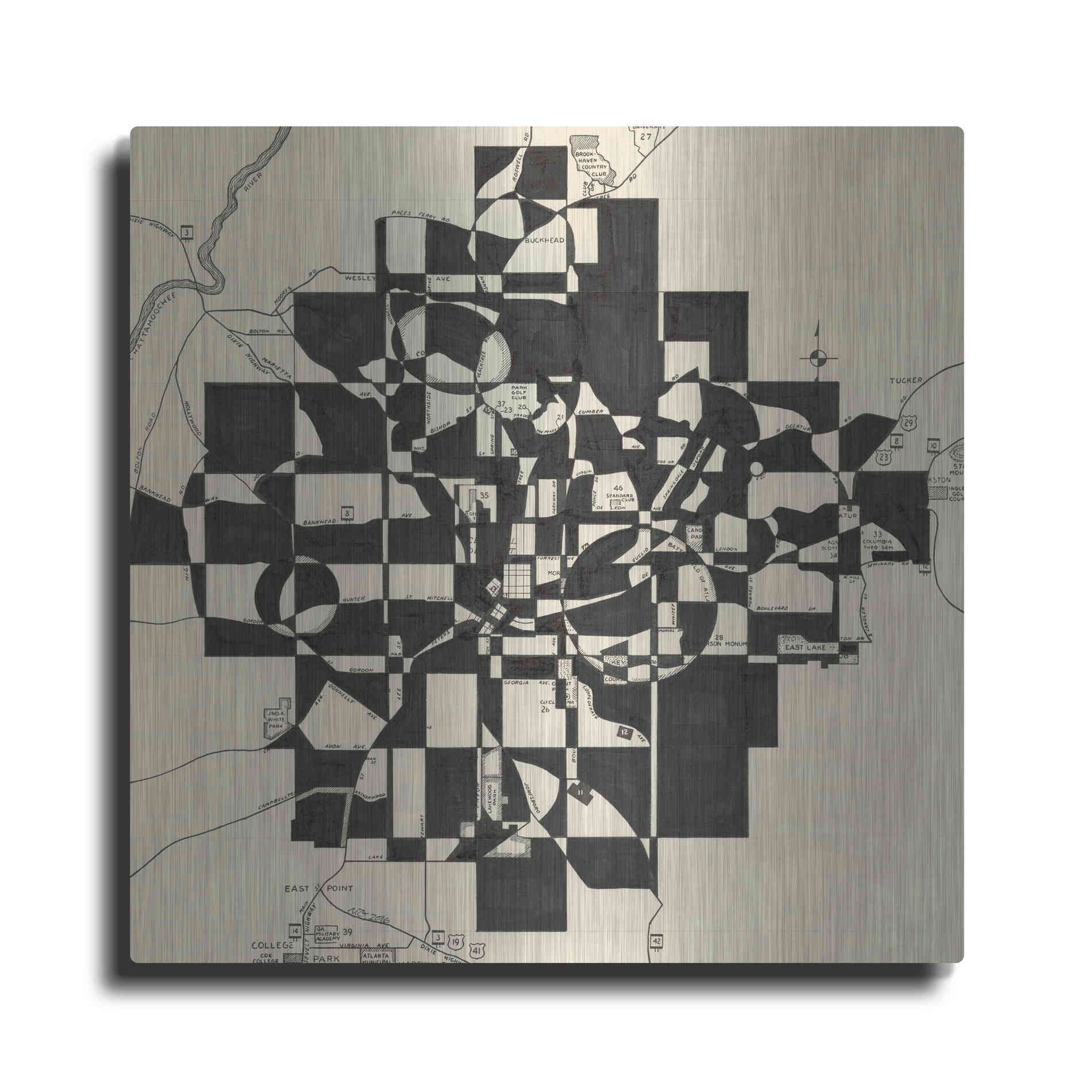 Luxe Metal Art 'Modern Map of Atlanta' by Nikki Galapon, Metal Wall Art
