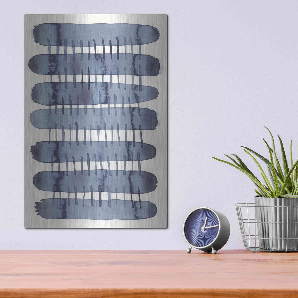 Luxe Metal Art 'Indigo Stitchy I' by Nikki Galapon, Metal Wall Art,12x16
