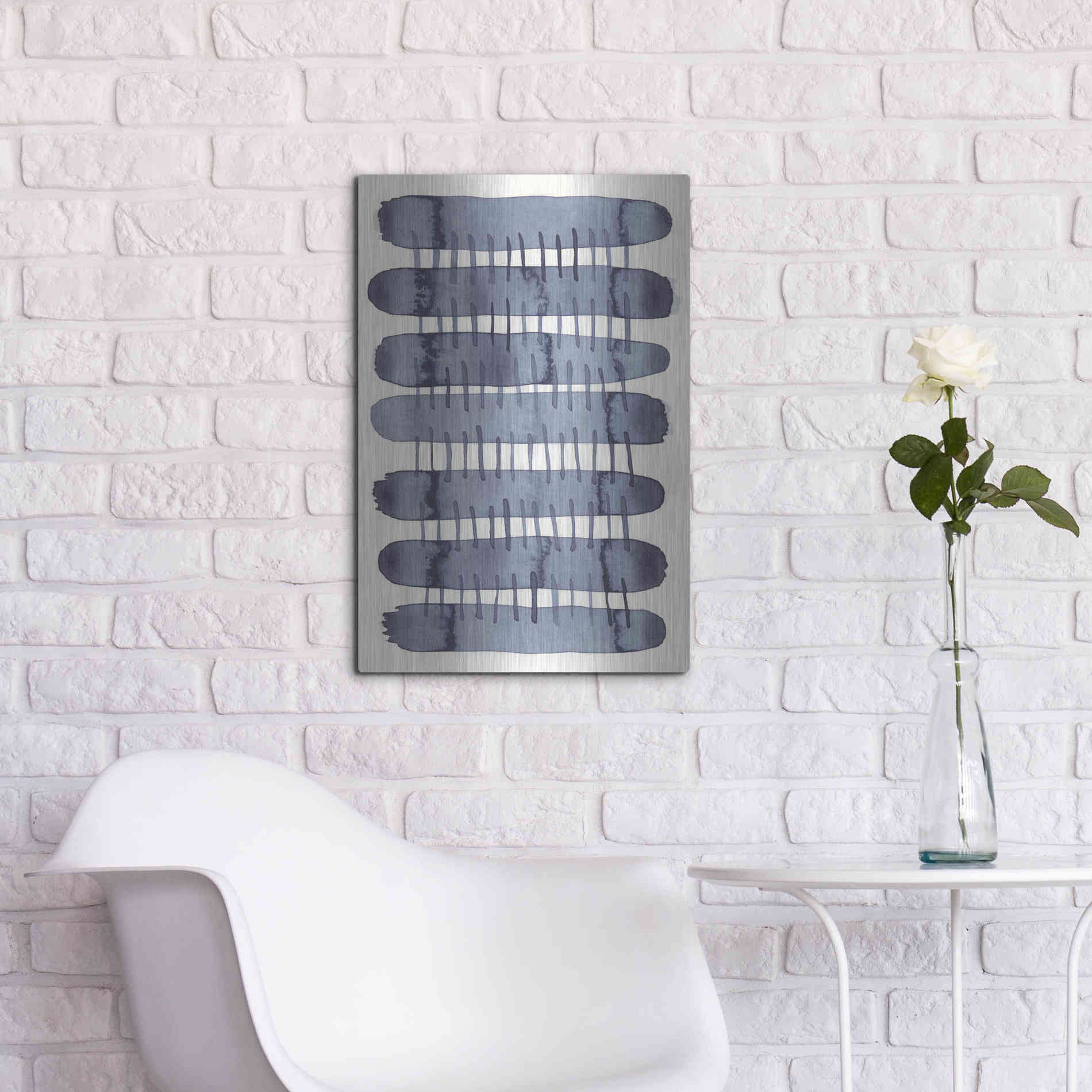 Luxe Metal Art 'Indigo Stitchy I' by Nikki Galapon, Metal Wall Art,16x24