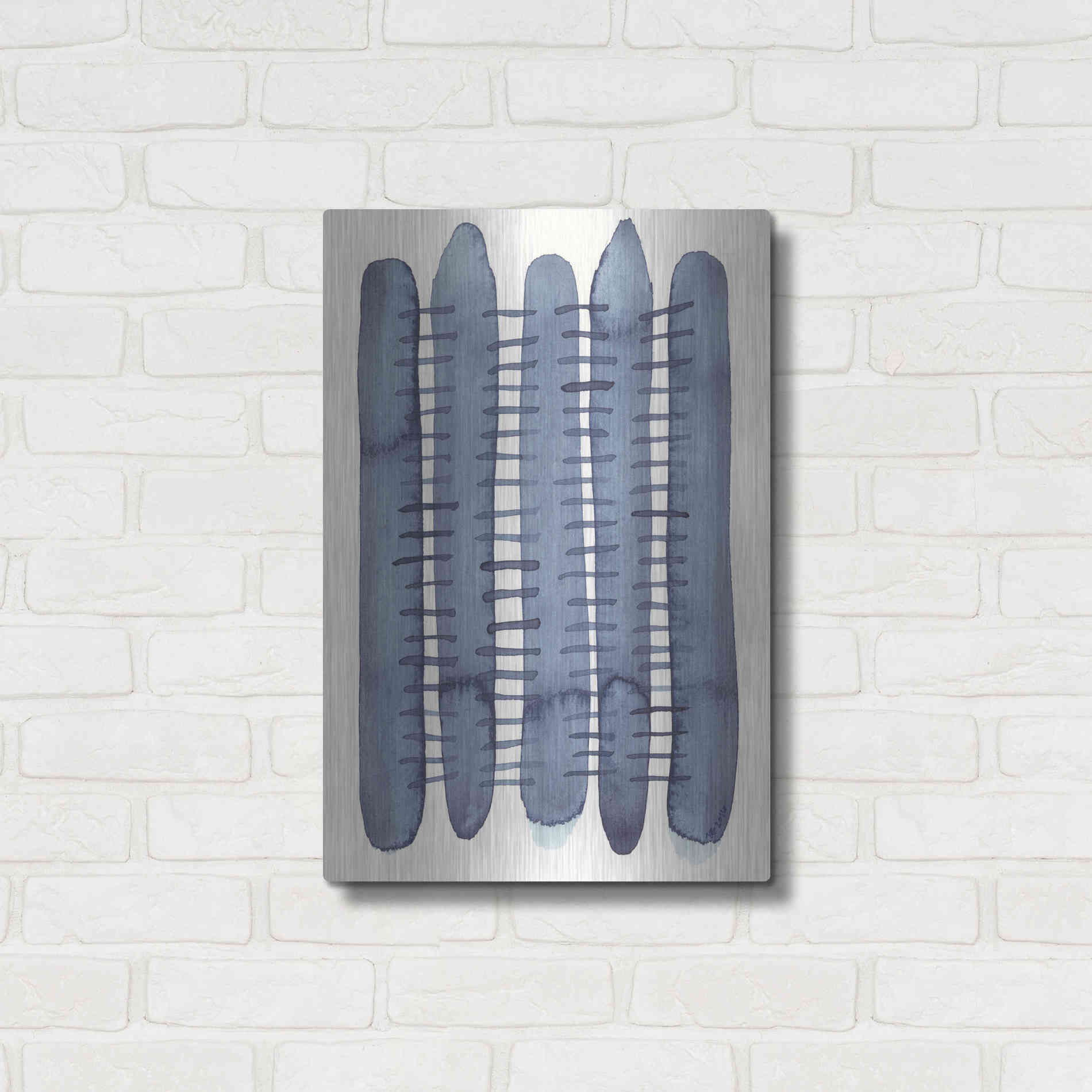 Luxe Metal Art 'Indigo Stitchy II' by Nikki Galapon, Metal Wall Art,16x24