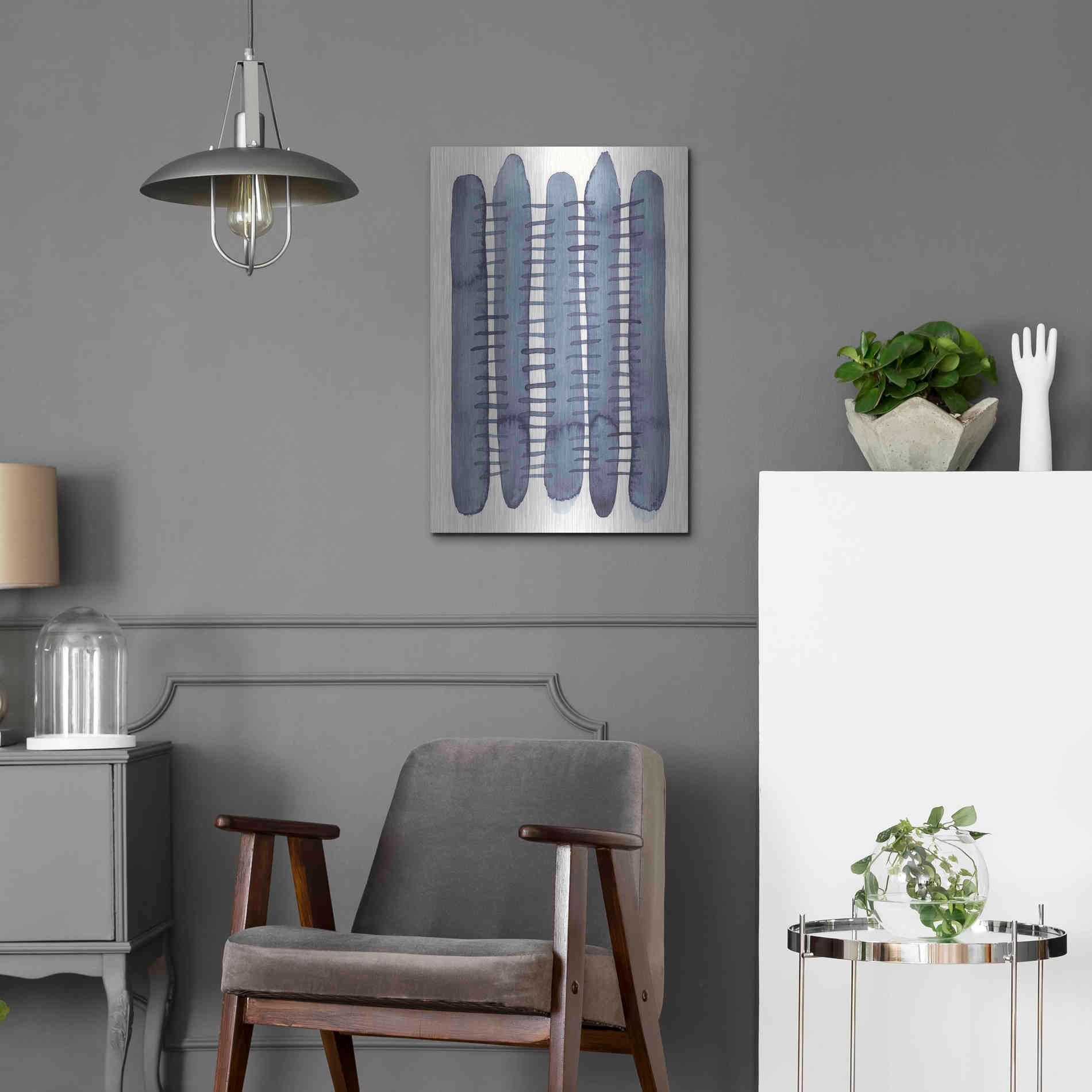 Luxe Metal Art 'Indigo Stitchy II' by Nikki Galapon, Metal Wall Art,16x24