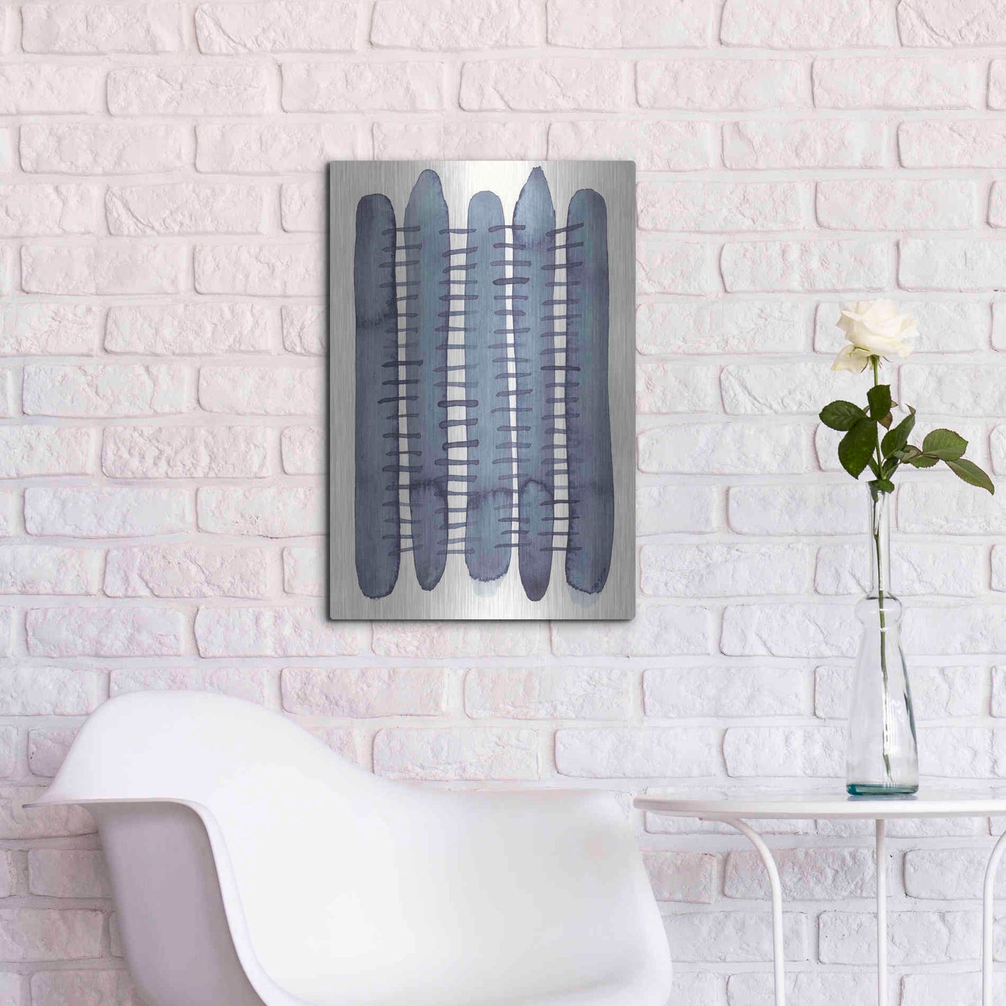 Luxe Metal Art 'Indigo Stitchy II' by Nikki Galapon, Metal Wall Art,16x24