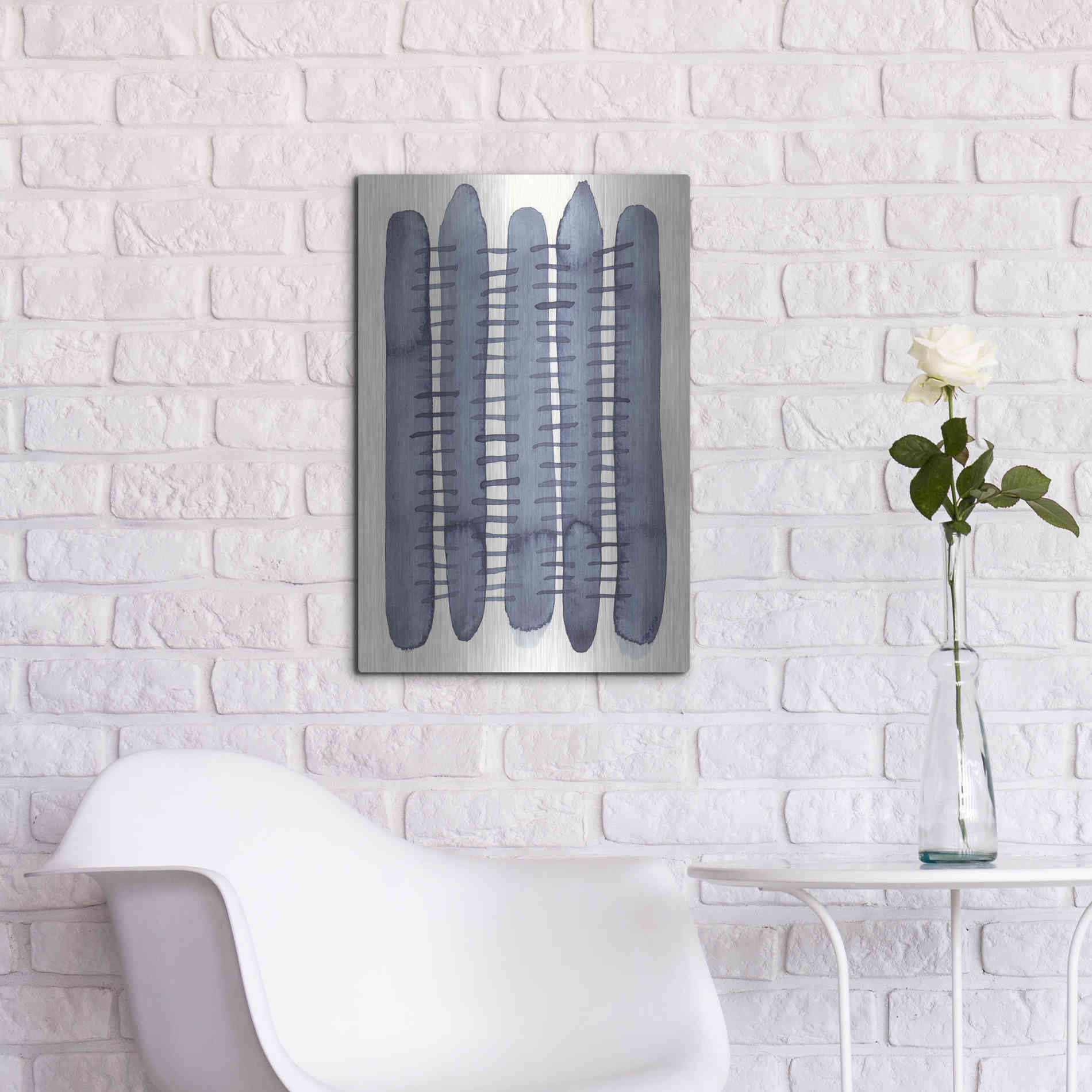 Luxe Metal Art 'Indigo Stitchy II' by Nikki Galapon, Metal Wall Art,16x24