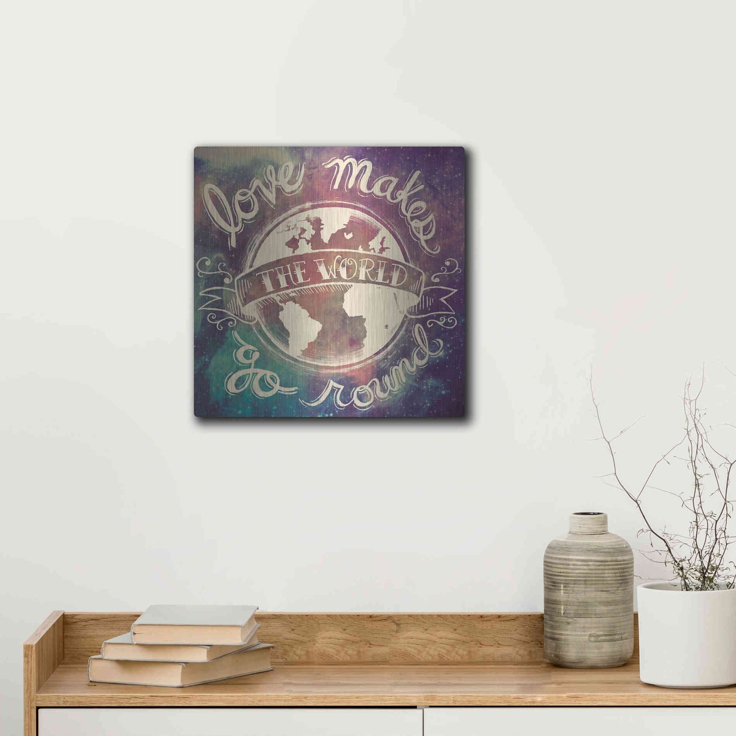 Luxe Metal Art 'Universe Galaxy Love Makes' by Mary Urban, Metal Wall Art,12x12