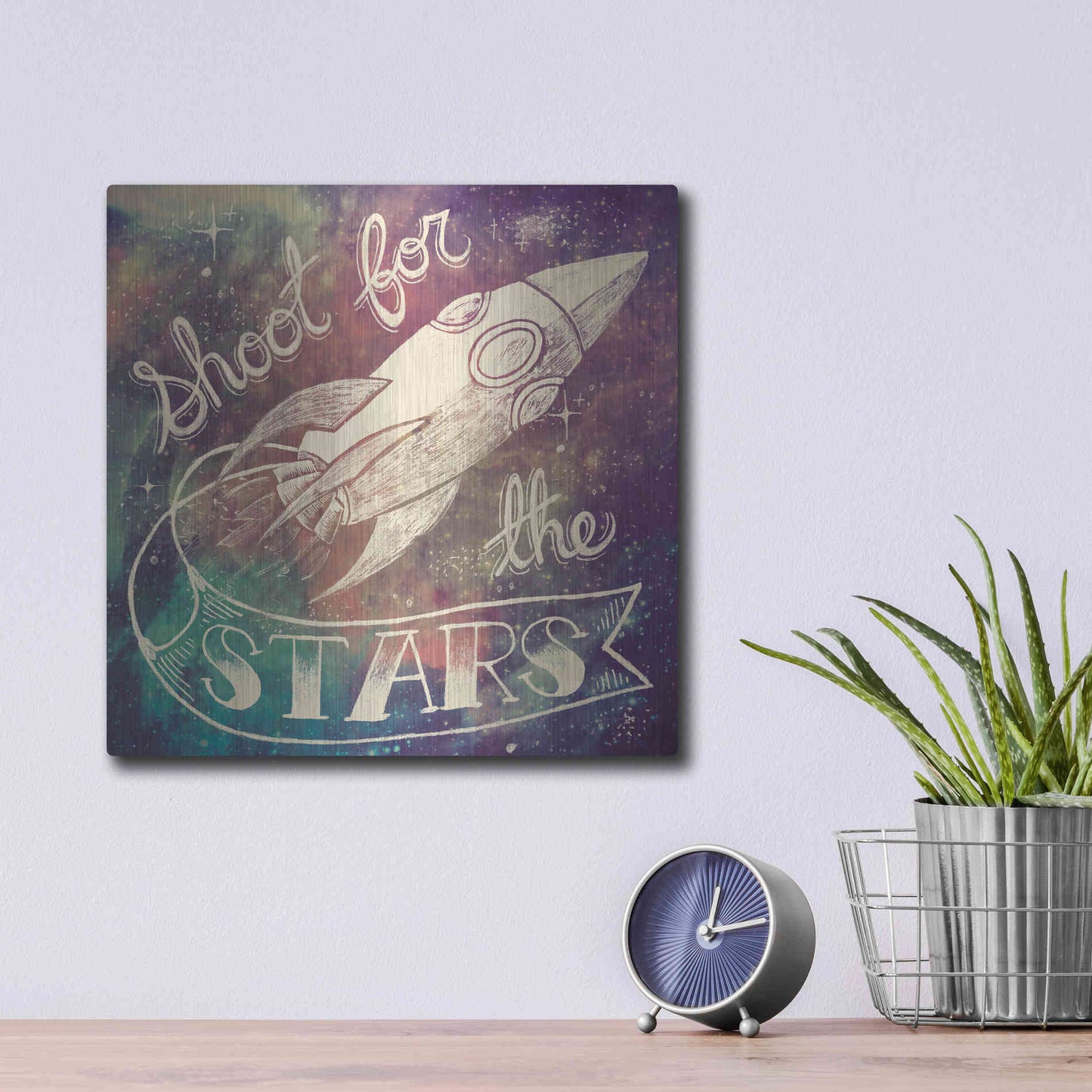 Luxe Metal Art 'Universe Galaxy Shoot For the Stars' by Mary Urban, Metal Wall Art,12x12