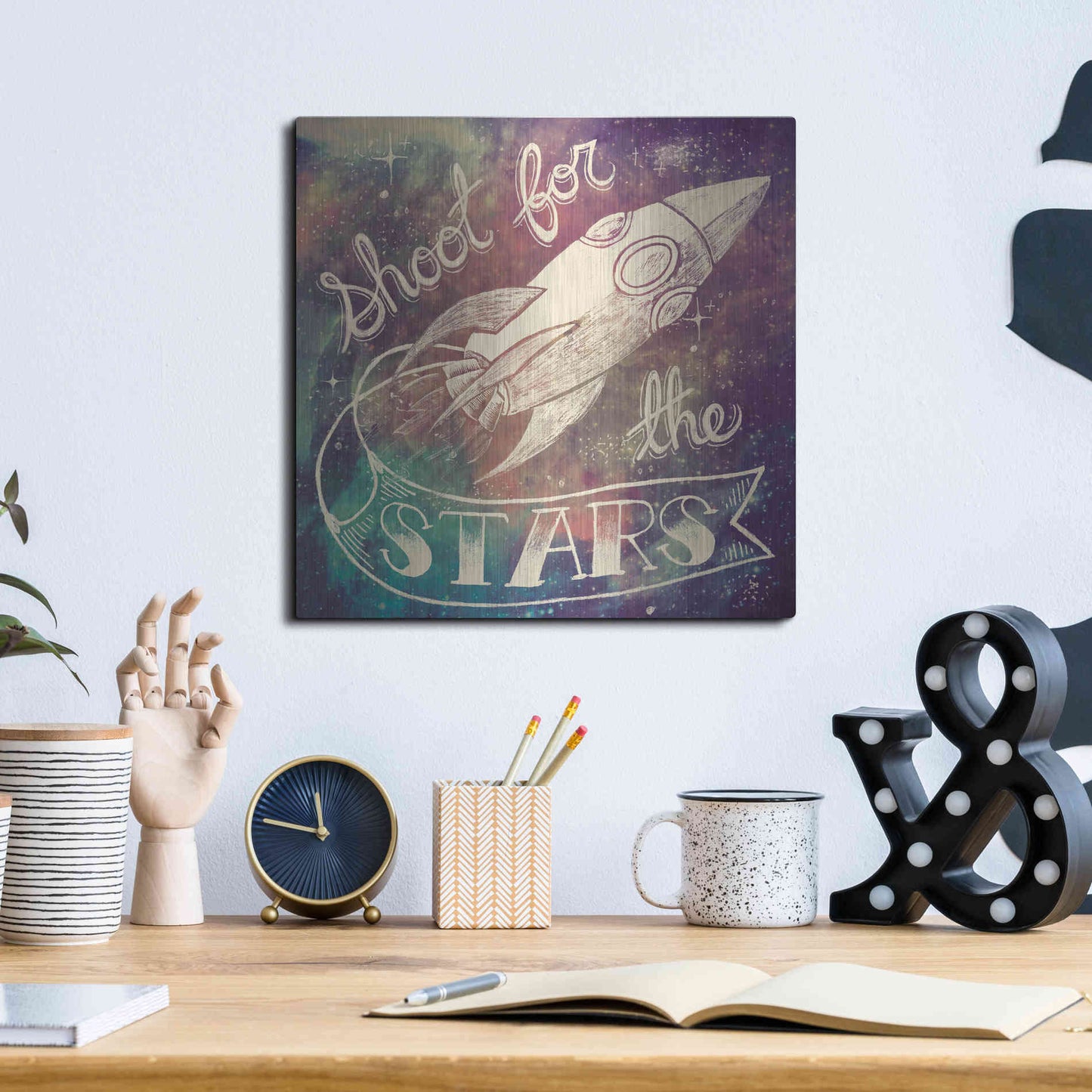 Luxe Metal Art 'Universe Galaxy Shoot For the Stars' by Mary Urban, Metal Wall Art,12x12