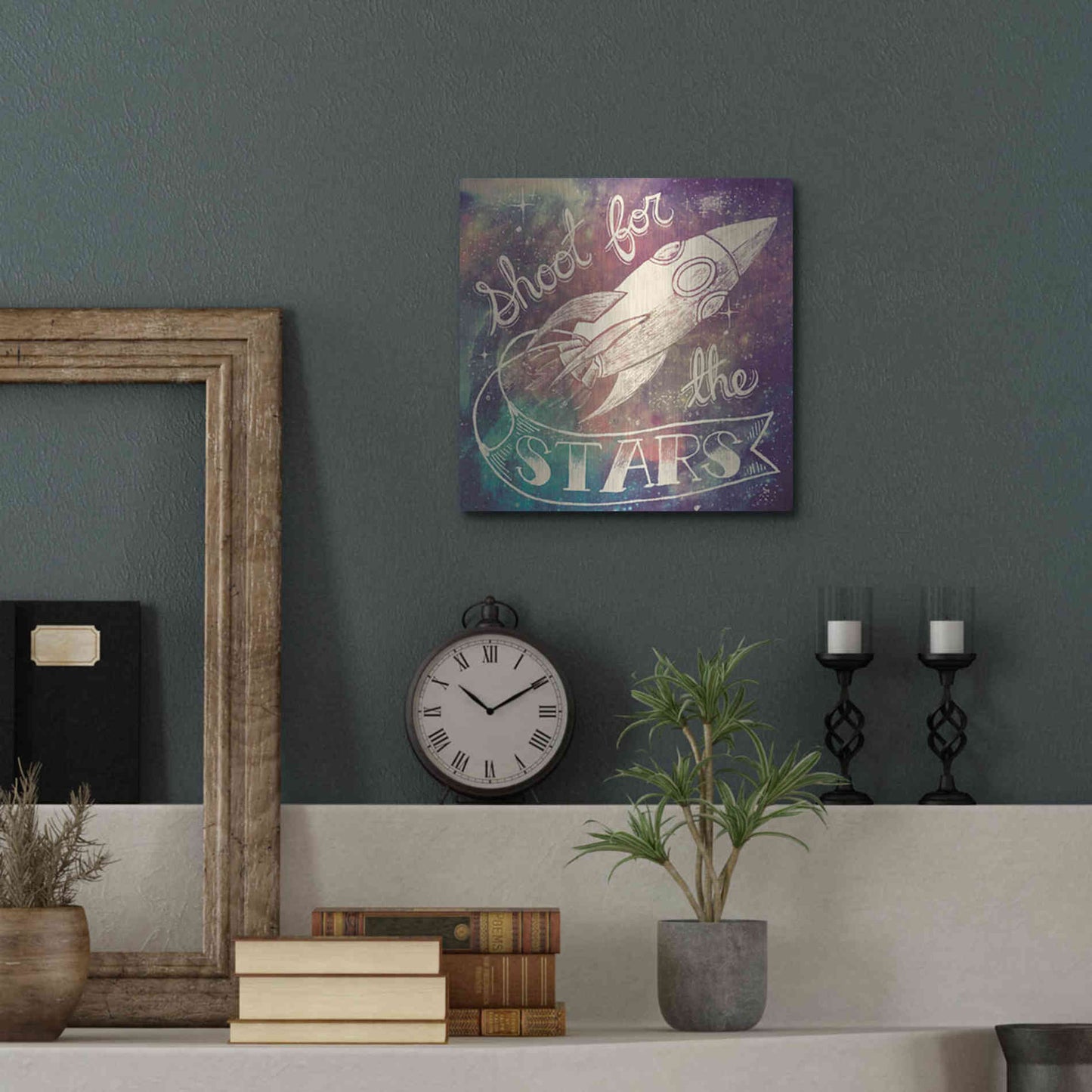 Luxe Metal Art 'Universe Galaxy Shoot For the Stars' by Mary Urban, Metal Wall Art,12x12