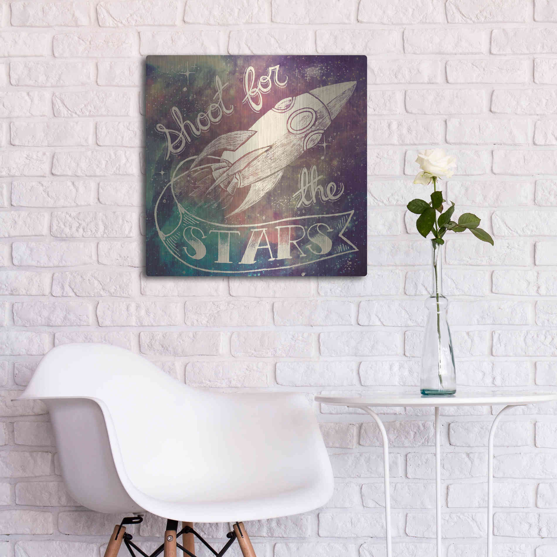 Luxe Metal Art 'Universe Galaxy Shoot For the Stars' by Mary Urban, Metal Wall Art,24x24