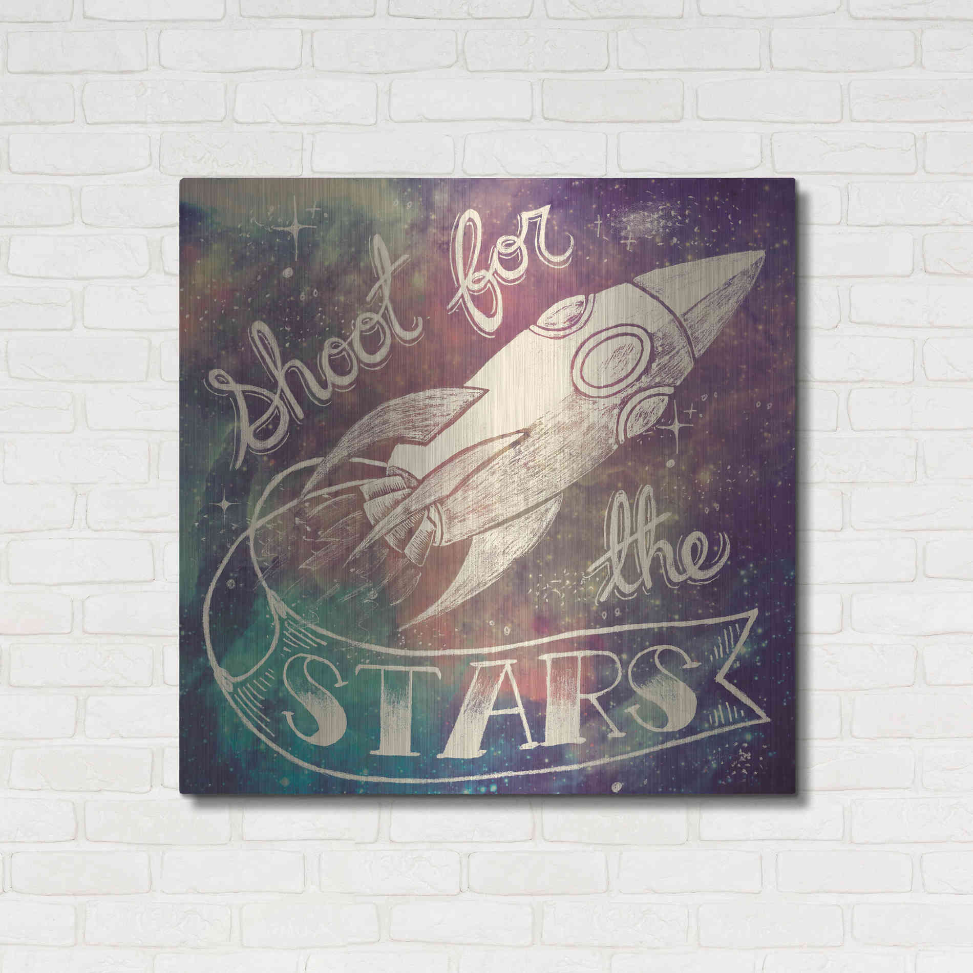 Luxe Metal Art 'Universe Galaxy Shoot For the Stars' by Mary Urban, Metal Wall Art,36x36