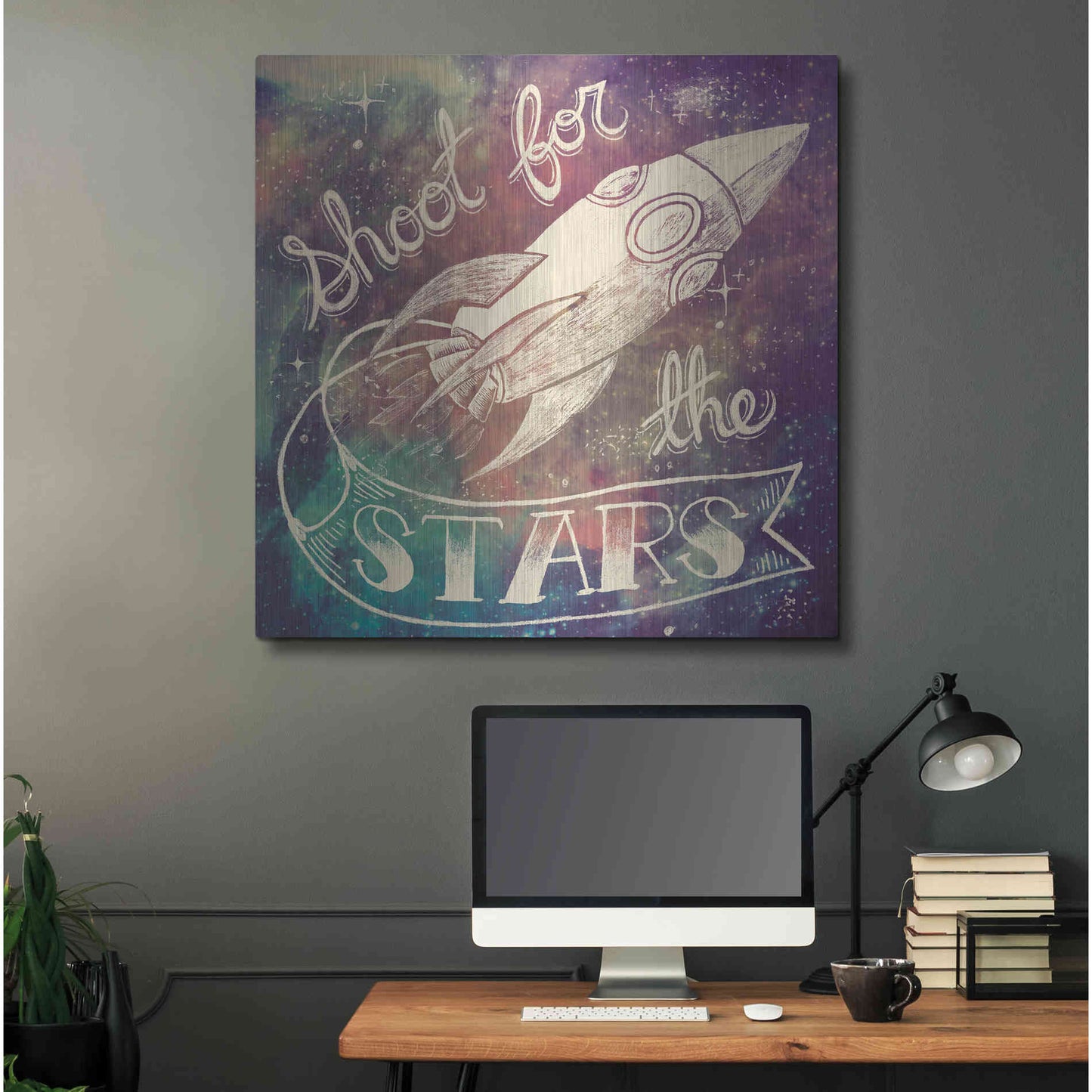 Luxe Metal Art 'Universe Galaxy Shoot For the Stars' by Mary Urban, Metal Wall Art,36x36