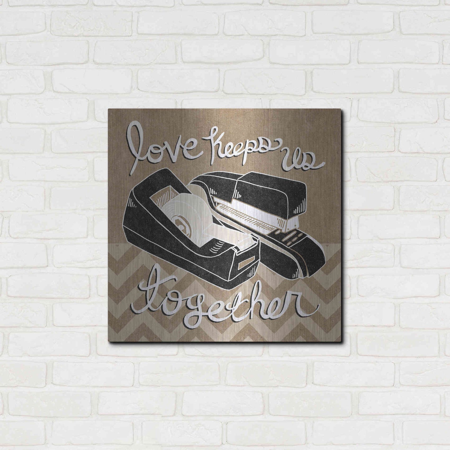 Luxe Metal Art 'Love Keeps Us Together Taupe' by Mary Urban, Metal Wall Art,24x24