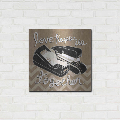 Luxe Metal Art 'Love Keeps Us Together Taupe' by Mary Urban, Metal Wall Art,24x24