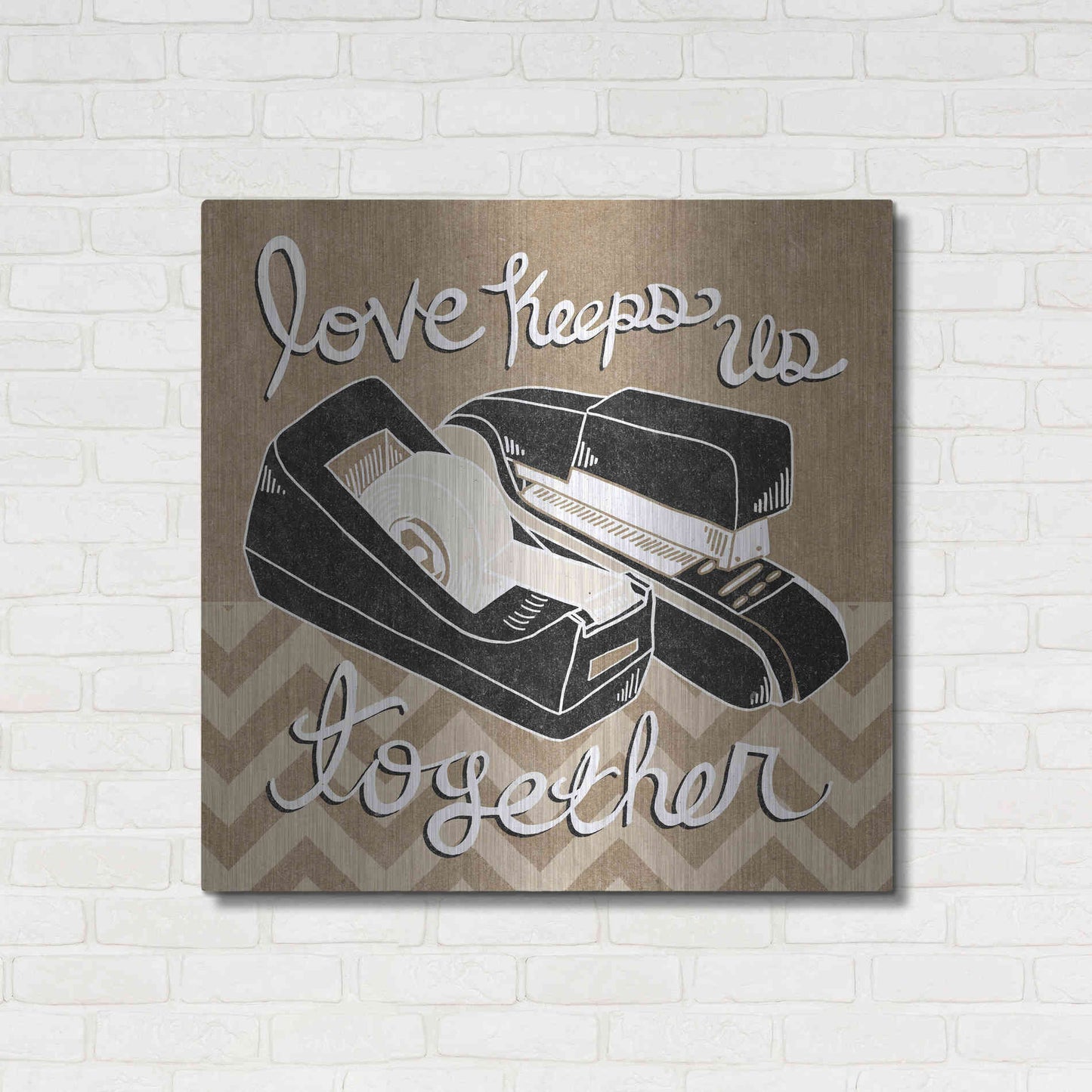 Luxe Metal Art 'Love Keeps Us Together Taupe' by Mary Urban, Metal Wall Art,36x36