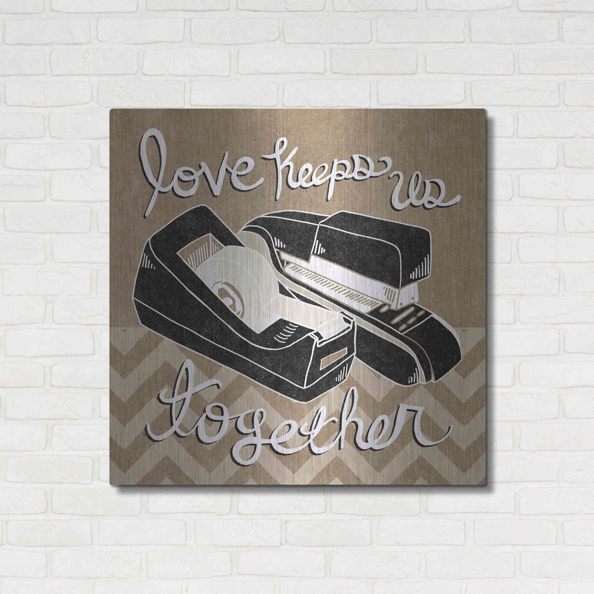 Luxe Metal Art 'Love Keeps Us Together Taupe' by Mary Urban, Metal Wall Art,36x36