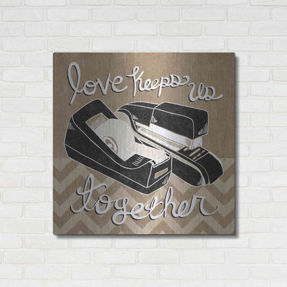 Luxe Metal Art 'Love Keeps Us Together Taupe' by Mary Urban, Metal Wall Art,36x36