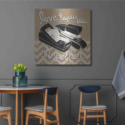 Luxe Metal Art 'Love Keeps Us Together Taupe' by Mary Urban, Metal Wall Art,36x36