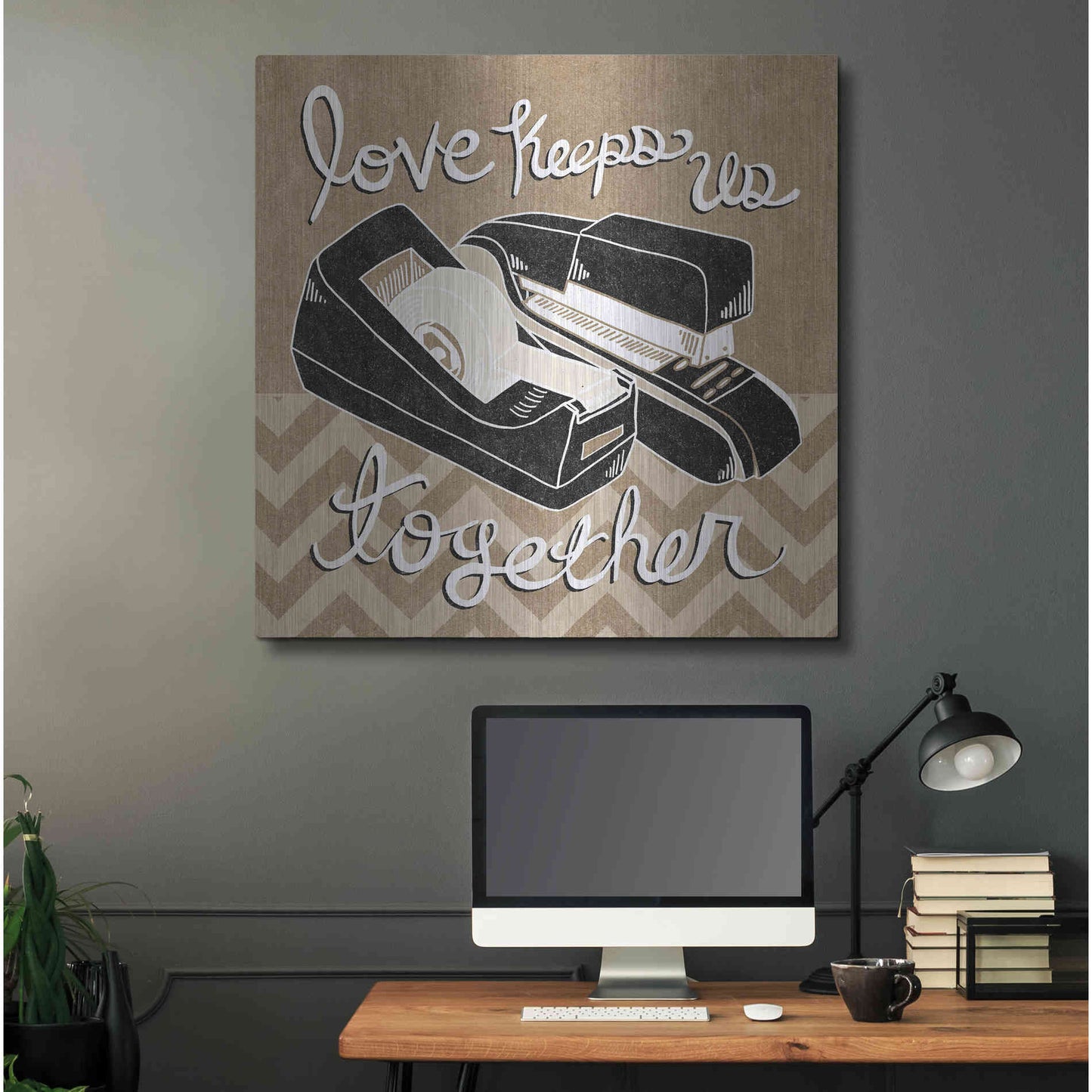 Luxe Metal Art 'Love Keeps Us Together Taupe' by Mary Urban, Metal Wall Art,36x36