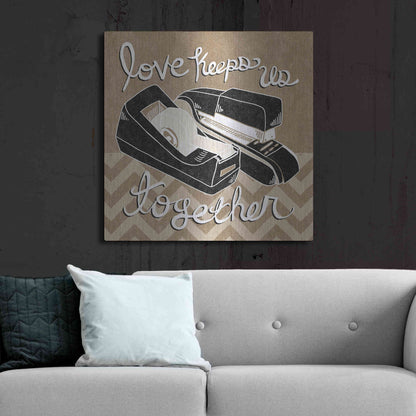 Luxe Metal Art 'Love Keeps Us Together Taupe' by Mary Urban, Metal Wall Art,36x36