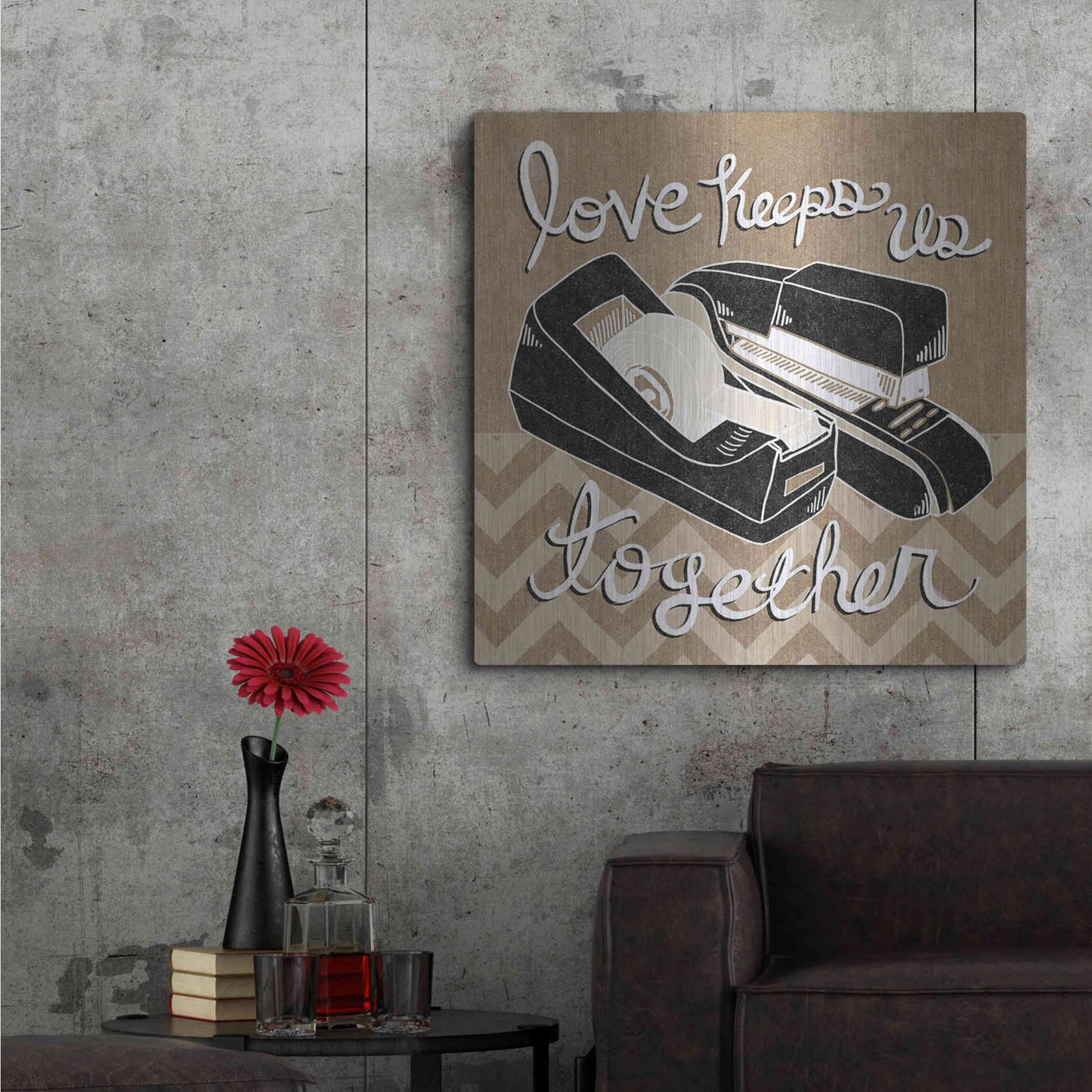 Luxe Metal Art 'Love Keeps Us Together Taupe' by Mary Urban, Metal Wall Art,36x36