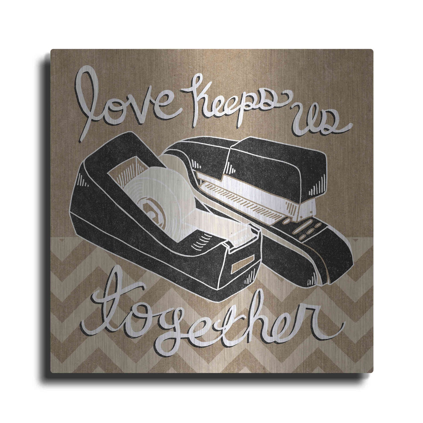 Luxe Metal Art 'Love Keeps Us Together Taupe' by Mary Urban, Metal Wall Art