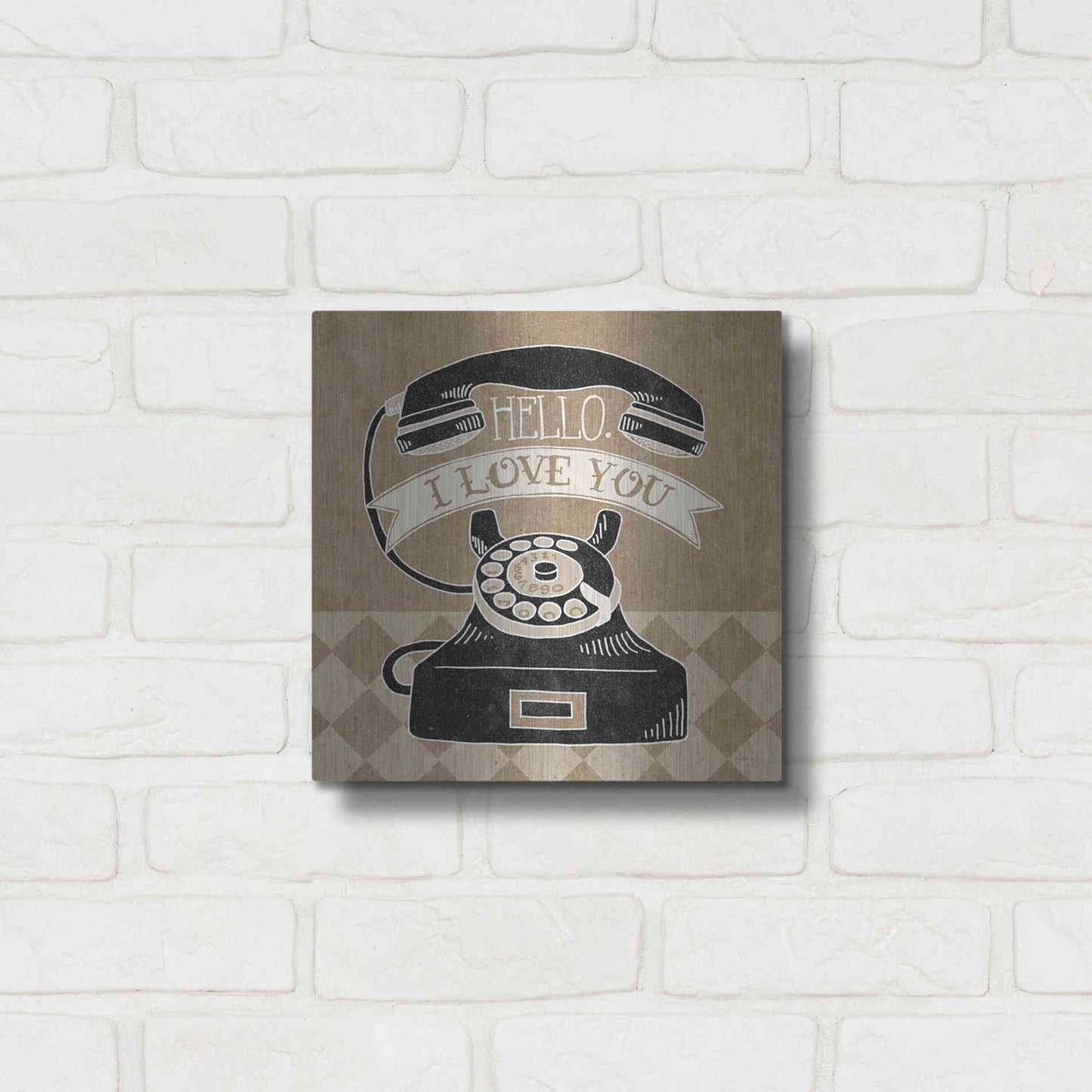 Luxe Metal Art 'Hello I Love You Taupe' by Mary Urban, Metal Wall Art,12x12