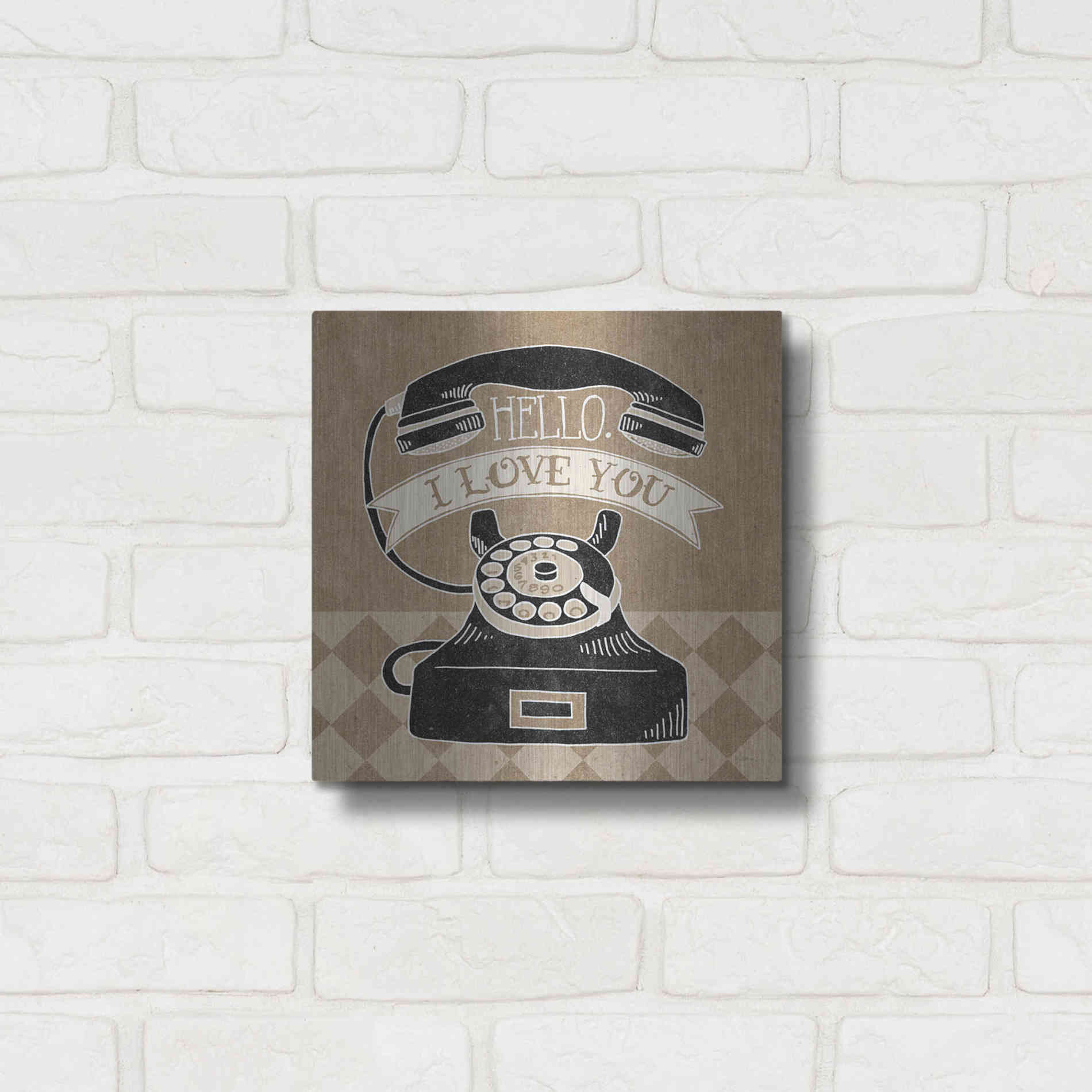 Luxe Metal Art 'Hello I Love You Taupe' by Mary Urban, Metal Wall Art,12x12
