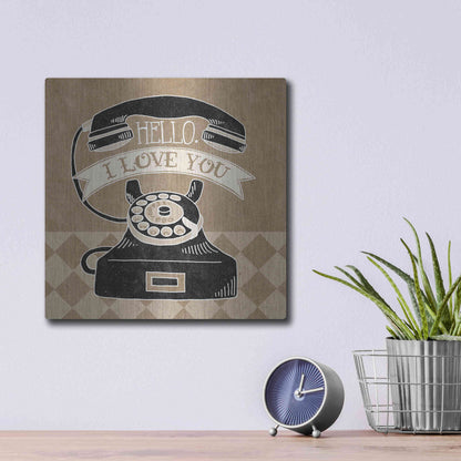 Luxe Metal Art 'Hello I Love You Taupe' by Mary Urban, Metal Wall Art,12x12