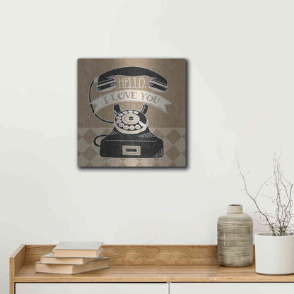 Luxe Metal Art 'Hello I Love You Taupe' by Mary Urban, Metal Wall Art,12x12