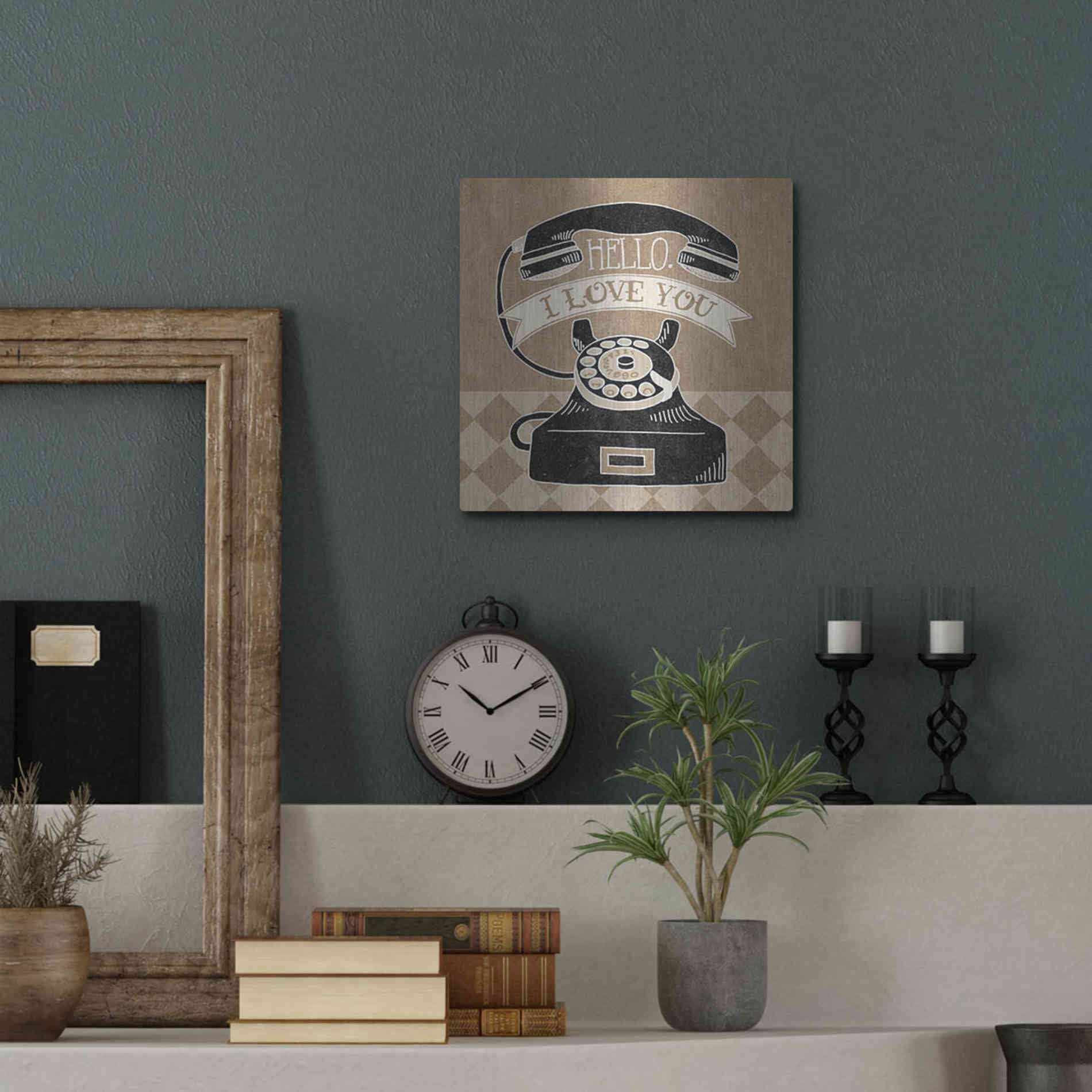 Luxe Metal Art 'Hello I Love You Taupe' by Mary Urban, Metal Wall Art,12x12