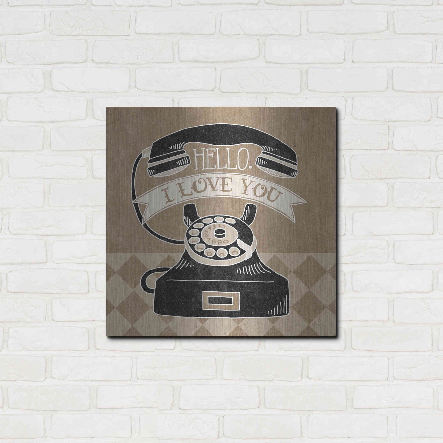 Luxe Metal Art 'Hello I Love You Taupe' by Mary Urban, Metal Wall Art,24x24