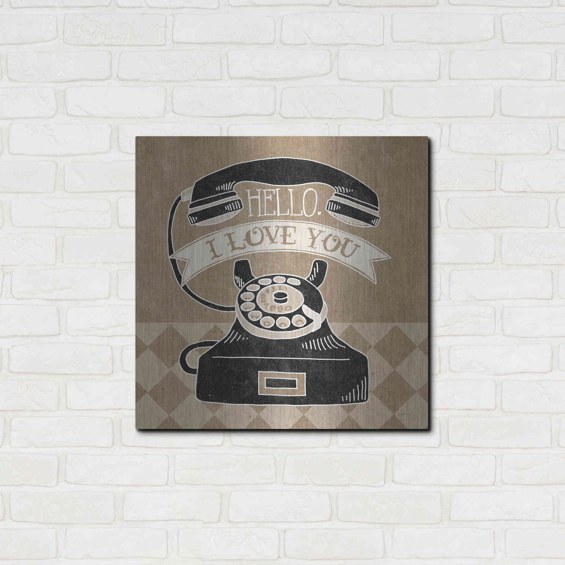 Luxe Metal Art 'Hello I Love You Taupe' by Mary Urban, Metal Wall Art,24x24