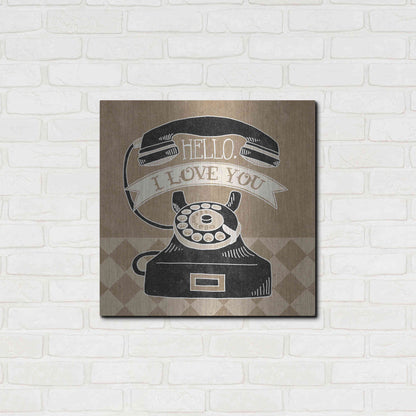 Luxe Metal Art 'Hello I Love You Taupe' by Mary Urban, Metal Wall Art,24x24