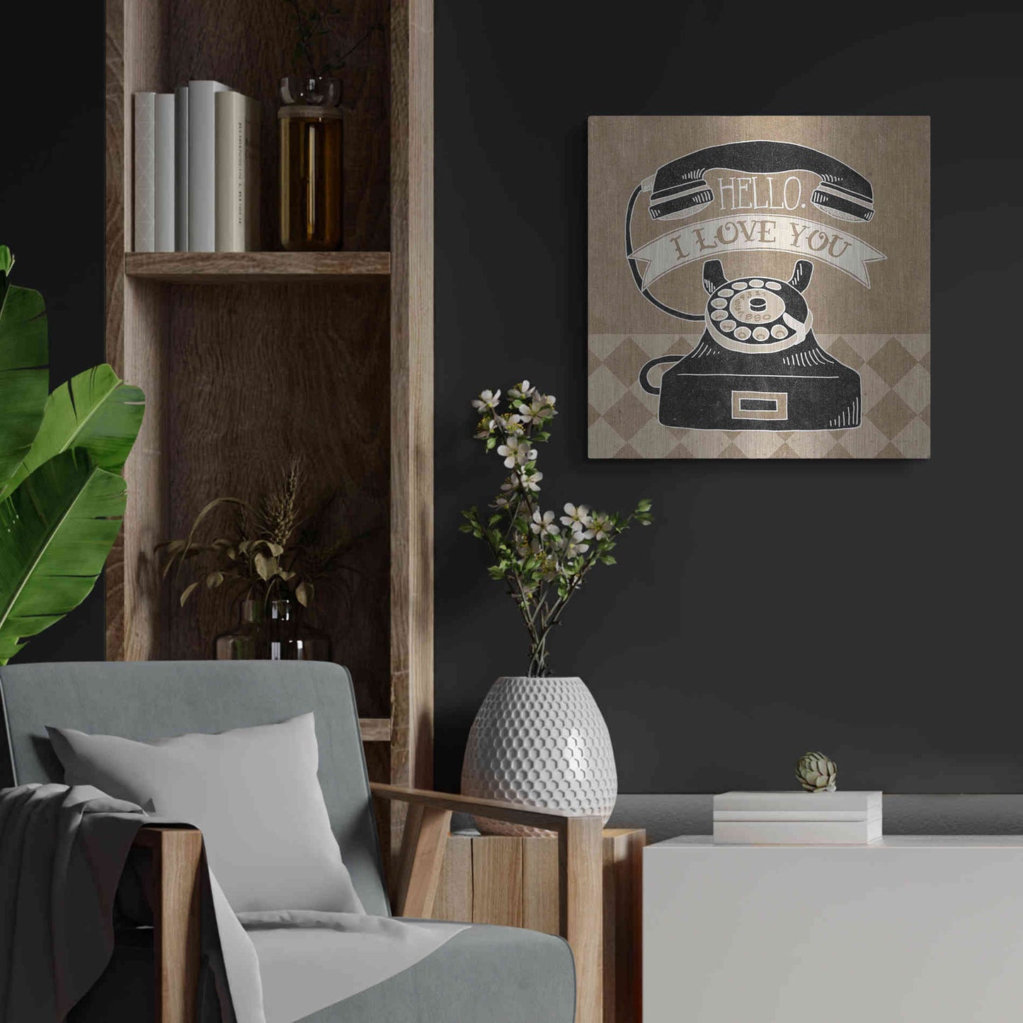 Luxe Metal Art 'Hello I Love You Taupe' by Mary Urban, Metal Wall Art,24x24