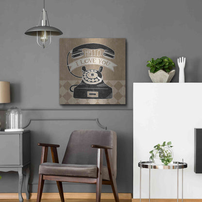 Luxe Metal Art 'Hello I Love You Taupe' by Mary Urban, Metal Wall Art,24x24