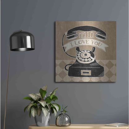 Luxe Metal Art 'Hello I Love You Taupe' by Mary Urban, Metal Wall Art,24x24