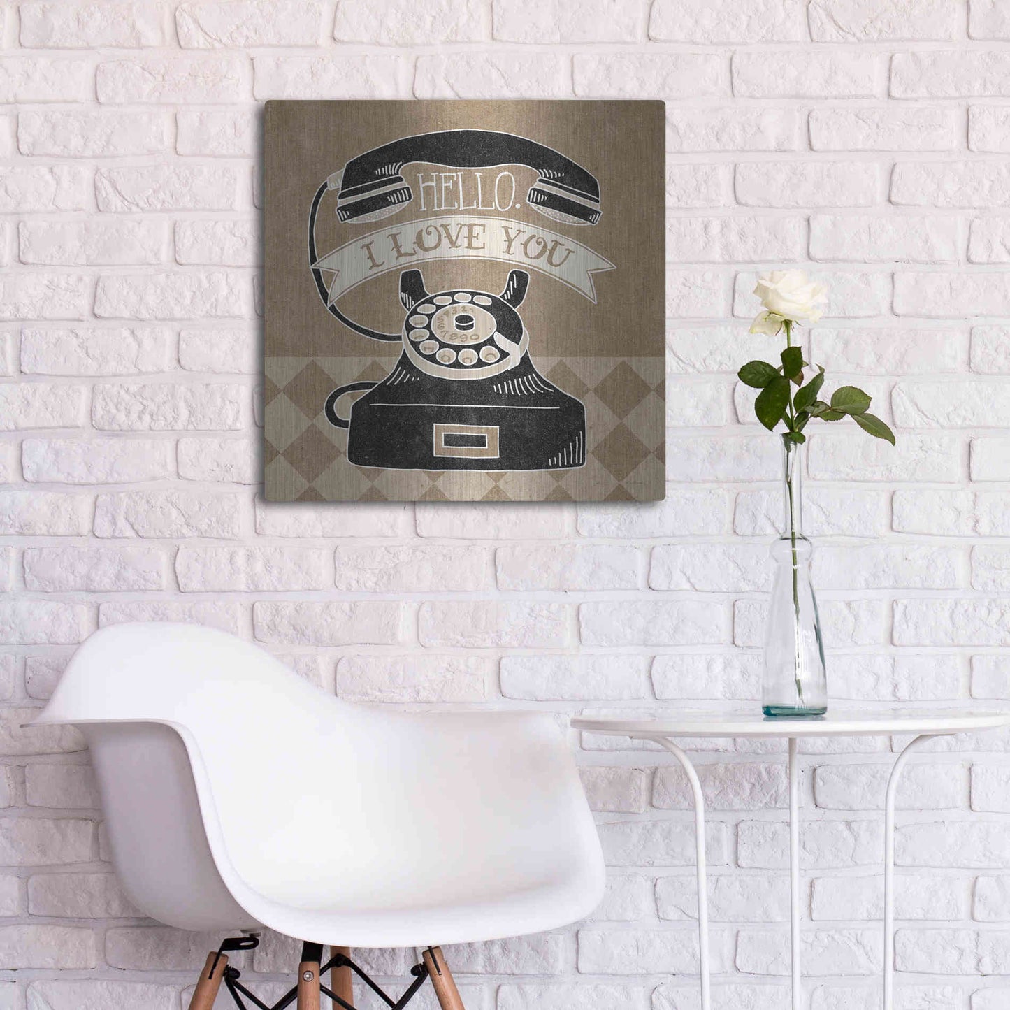 Luxe Metal Art 'Hello I Love You Taupe' by Mary Urban, Metal Wall Art,24x24
