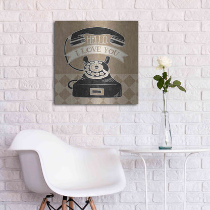 Luxe Metal Art 'Hello I Love You Taupe' by Mary Urban, Metal Wall Art,24x24