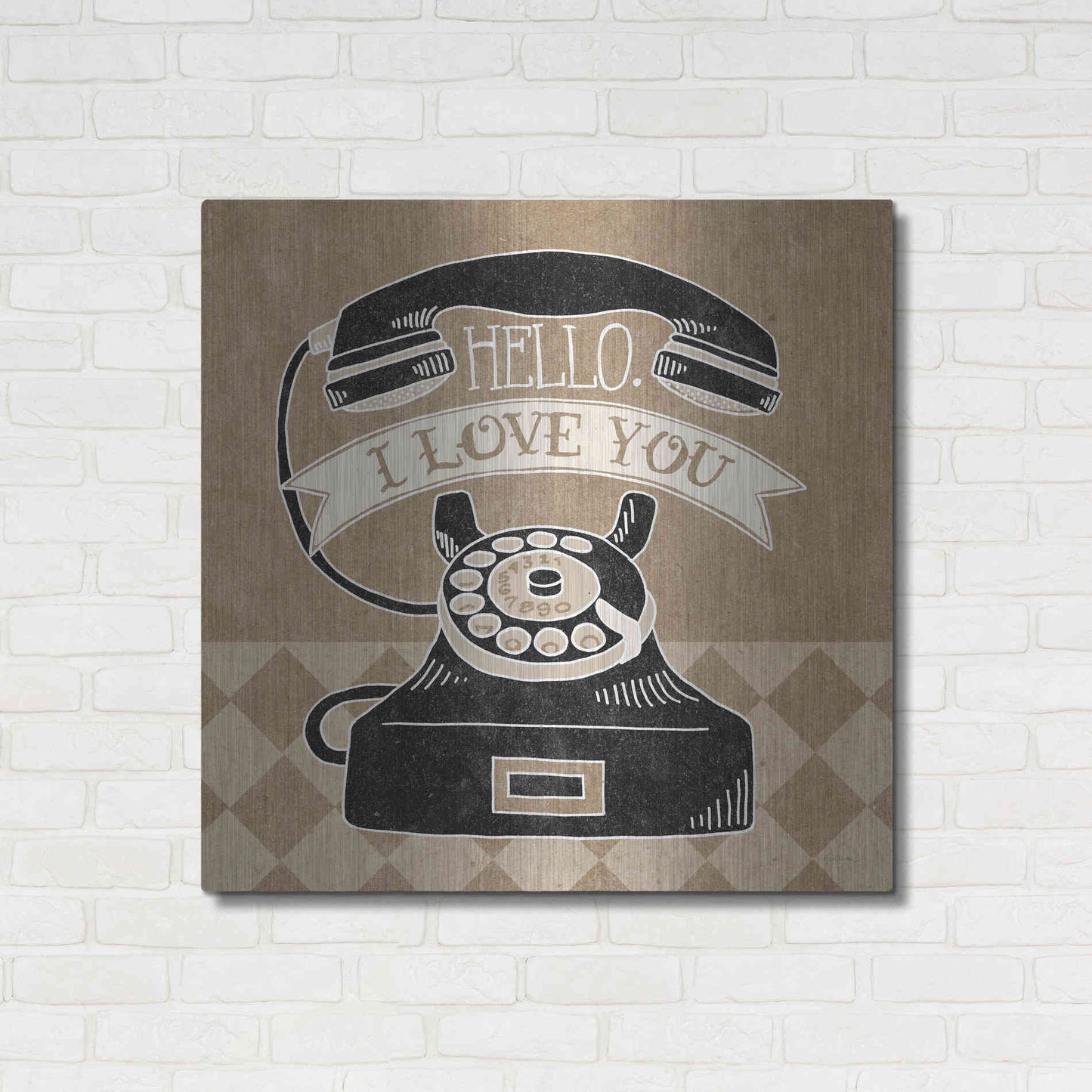 Luxe Metal Art 'Hello I Love You Taupe' by Mary Urban, Metal Wall Art,36x36