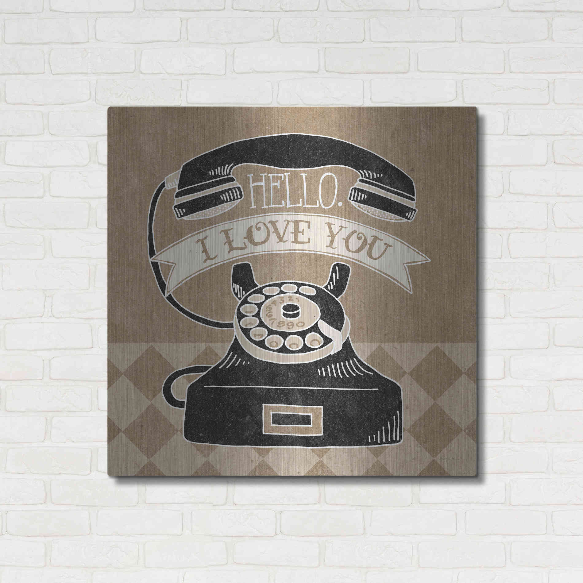 Luxe Metal Art 'Hello I Love You Taupe' by Mary Urban, Metal Wall Art,36x36