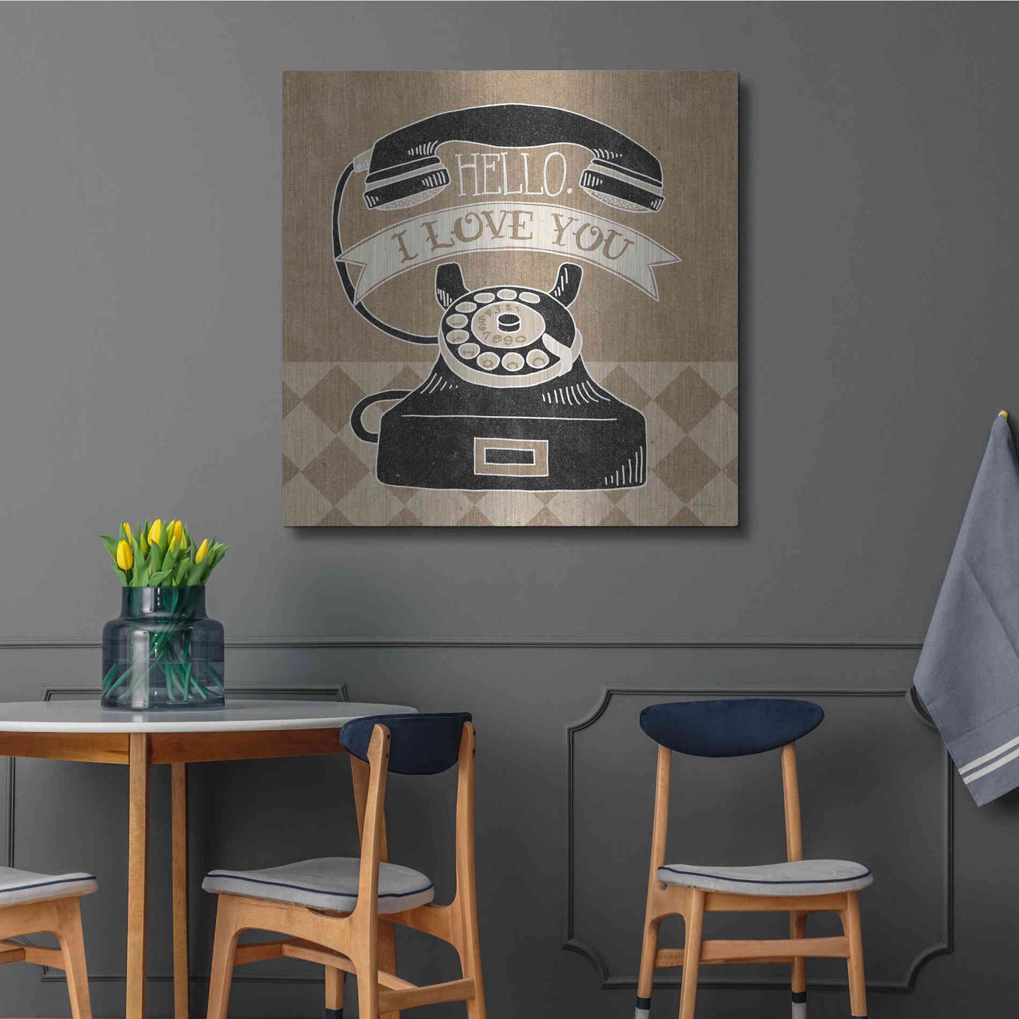 Luxe Metal Art 'Hello I Love You Taupe' by Mary Urban, Metal Wall Art,36x36