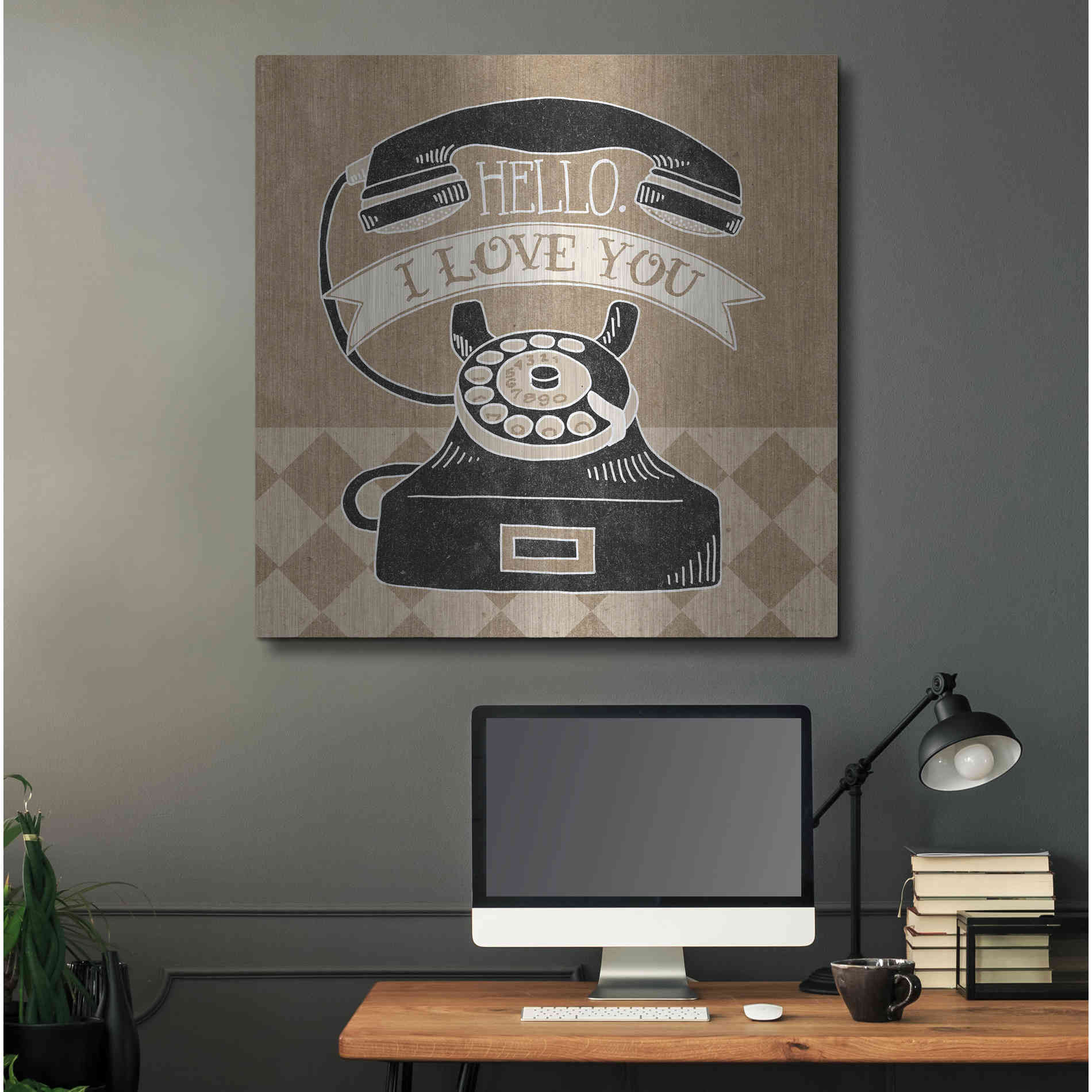 Luxe Metal Art 'Hello I Love You Taupe' by Mary Urban, Metal Wall Art,36x36