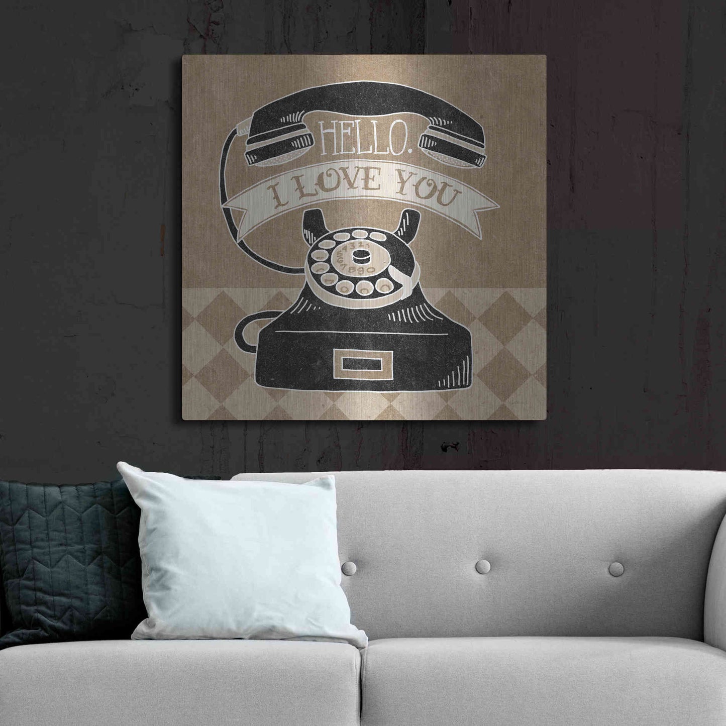 Luxe Metal Art 'Hello I Love You Taupe' by Mary Urban, Metal Wall Art,36x36