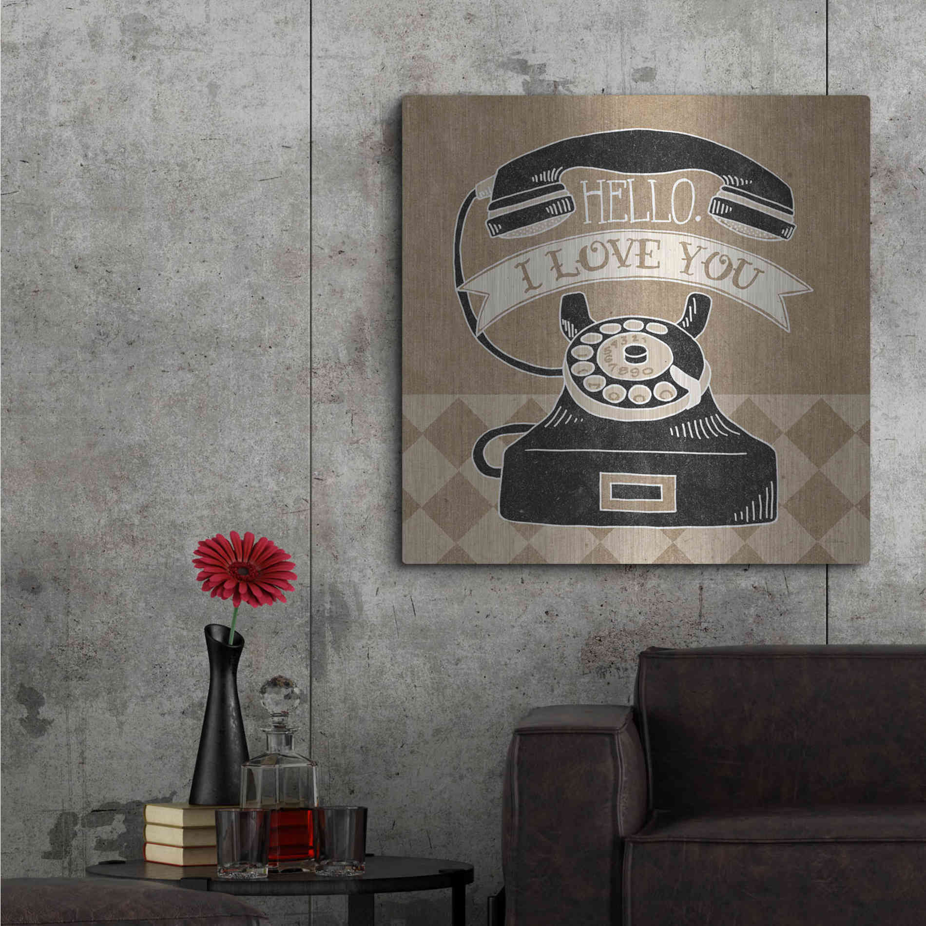 Luxe Metal Art 'Hello I Love You Taupe' by Mary Urban, Metal Wall Art,36x36