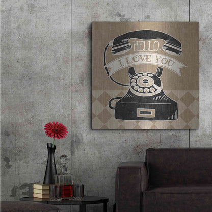Luxe Metal Art 'Hello I Love You Taupe' by Mary Urban, Metal Wall Art,36x36