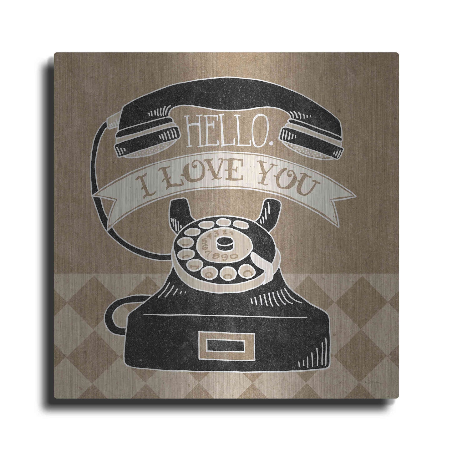 Luxe Metal Art 'Hello I Love You Taupe' by Mary Urban, Metal Wall Art