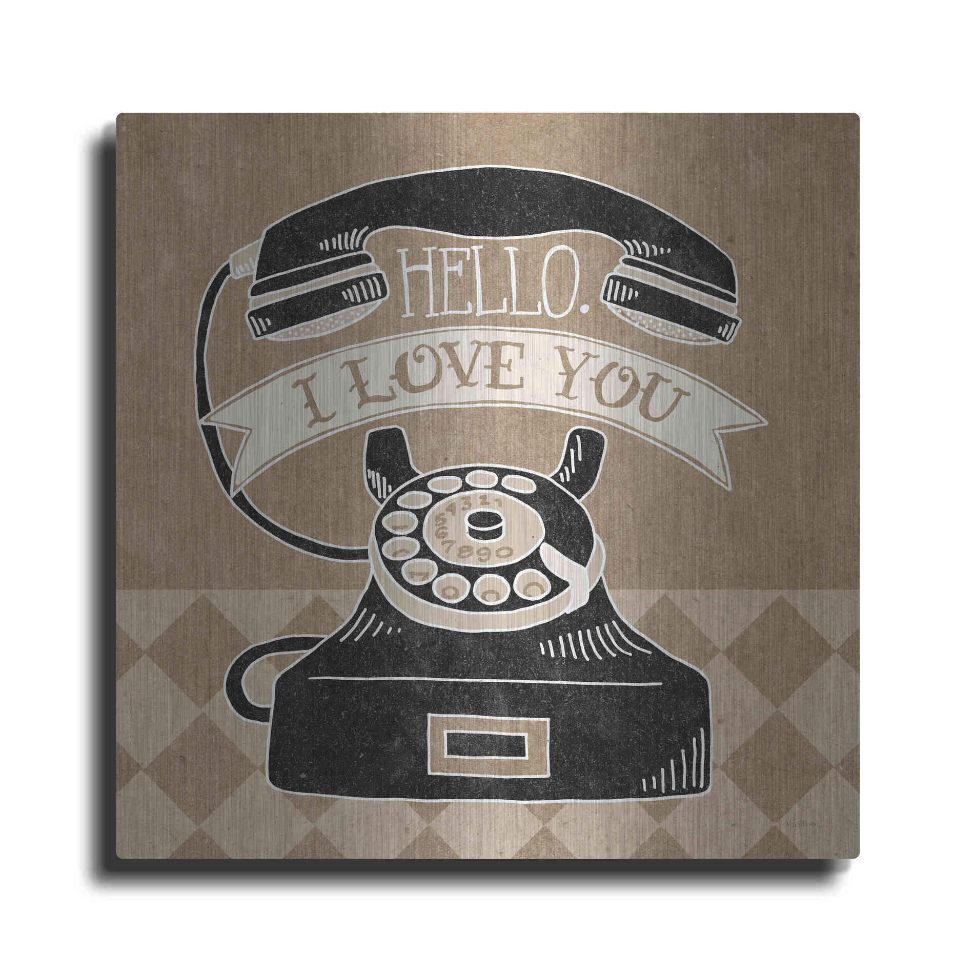 Luxe Metal Art 'Hello I Love You Taupe' by Mary Urban, Metal Wall Art